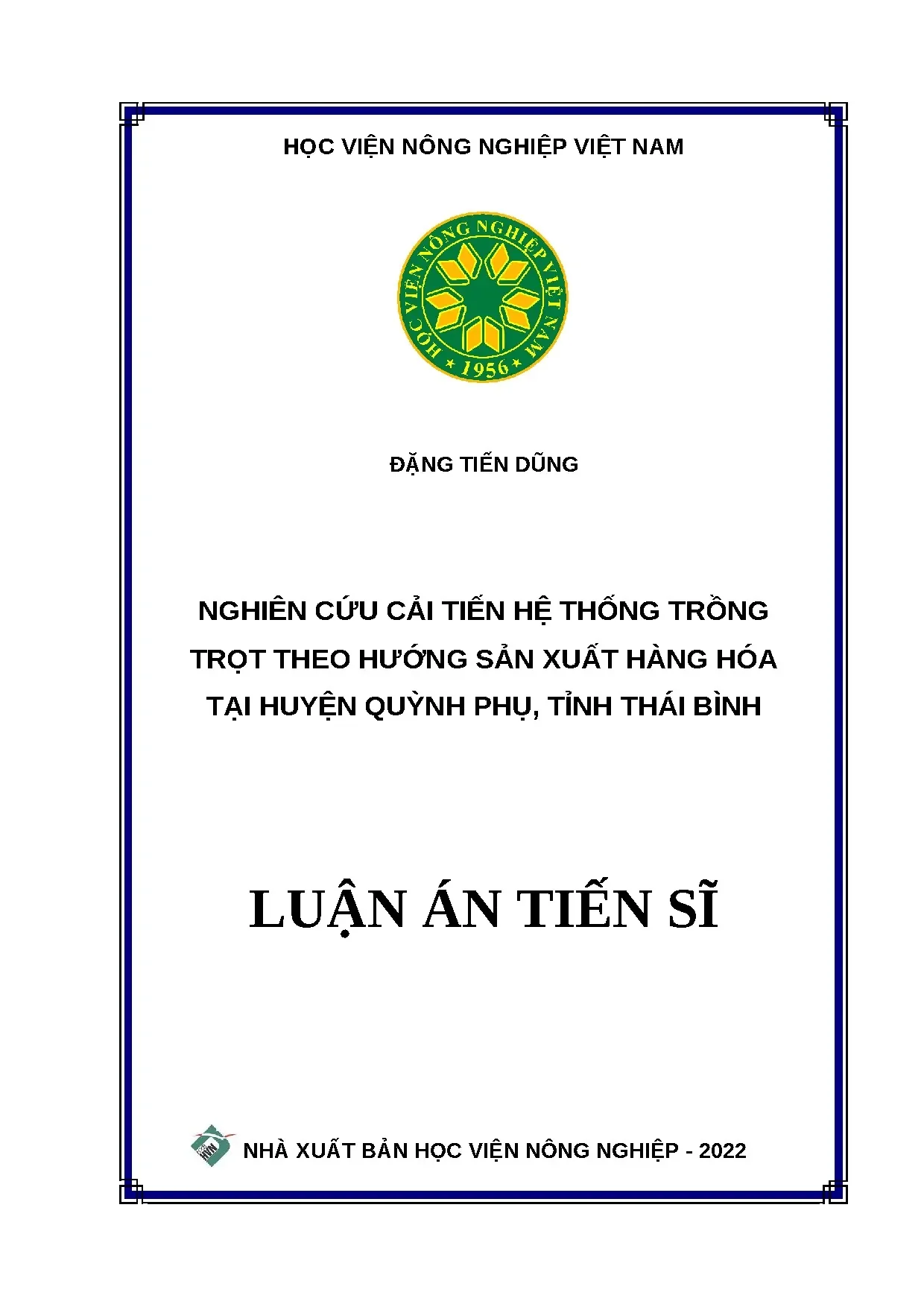 Nghiên cứu cải tiến hệ thống trồng trọt sản xuất hàng hóa tại Quỳnh Phụ