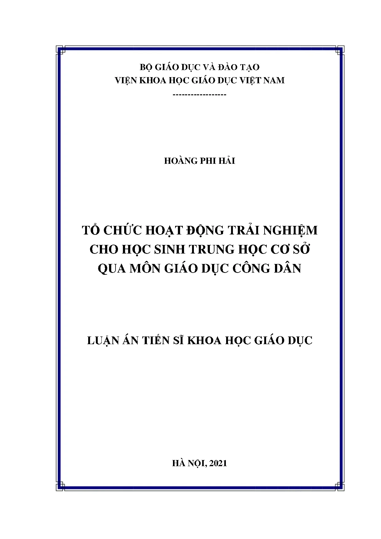 Luận án tiến sĩ tổ chức hoạt động trải nghiệm môn GDCD THCS