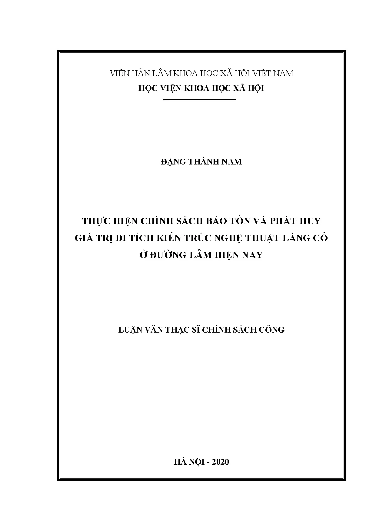 Luận án tiến sĩ chính sách bảo tồn di tích làng cổ Đường Lâm