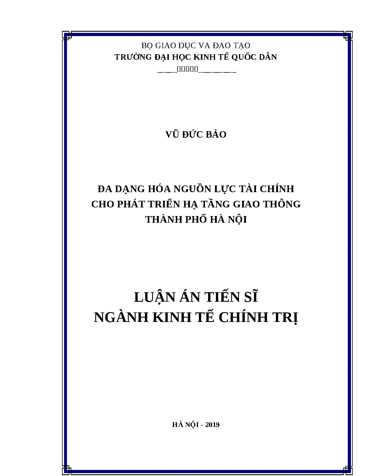 Luận án đa dạng hóa nguồn lực tài chính hạ tầng giao thông Hà Nội