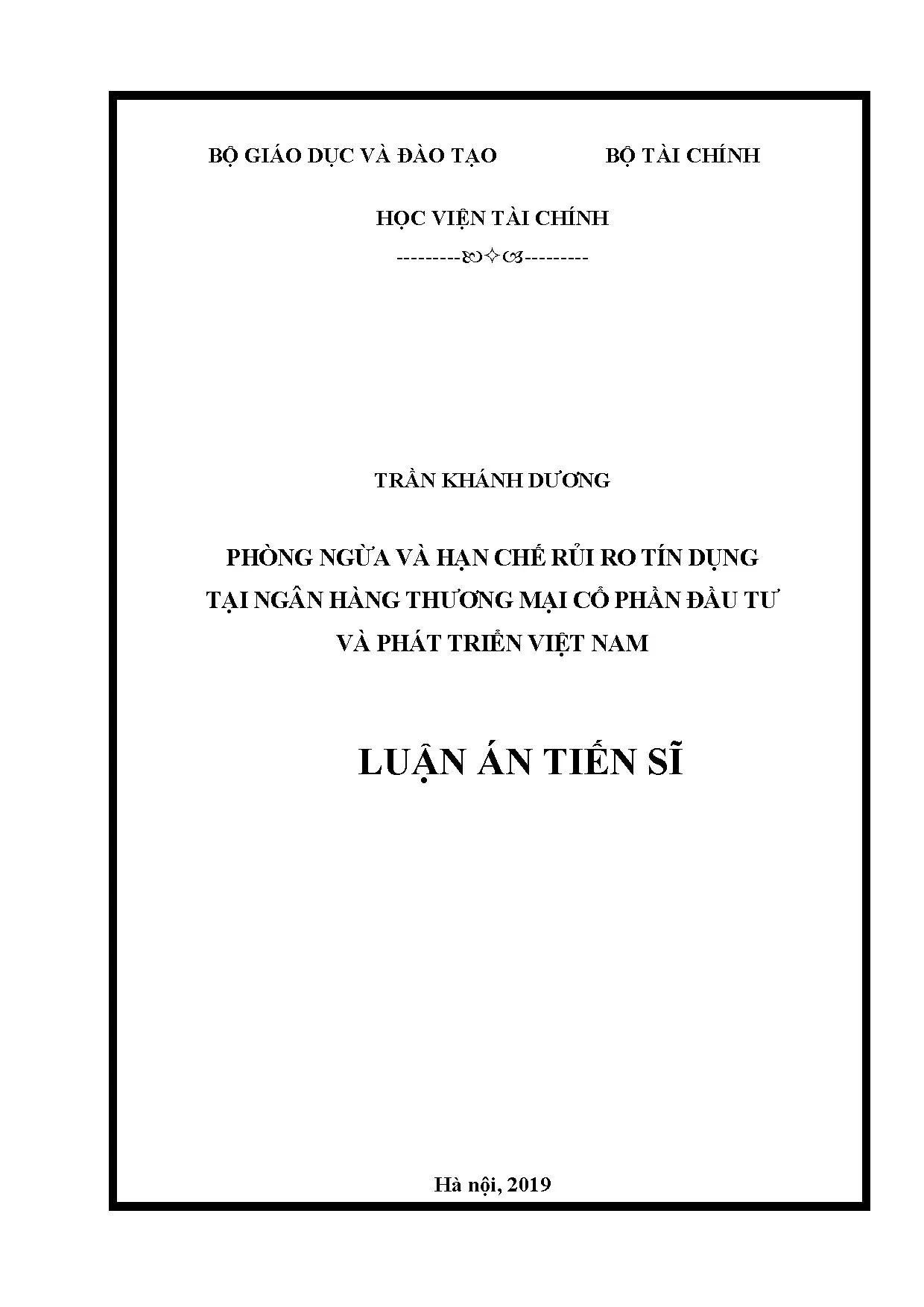 Phòng ngừa và hạn chế rủi ro tín dụng tại BIDV luận án tiến sĩ