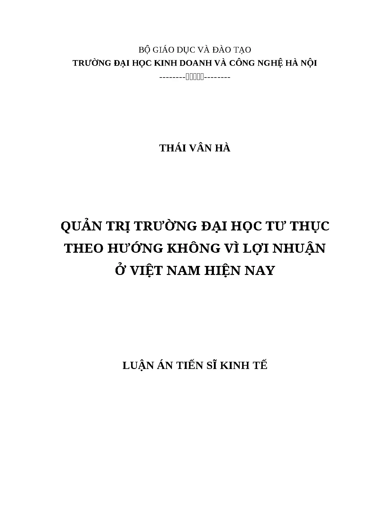 Quản trị trường đại học tư thục không vì lợi nhuận tại Việt Nam