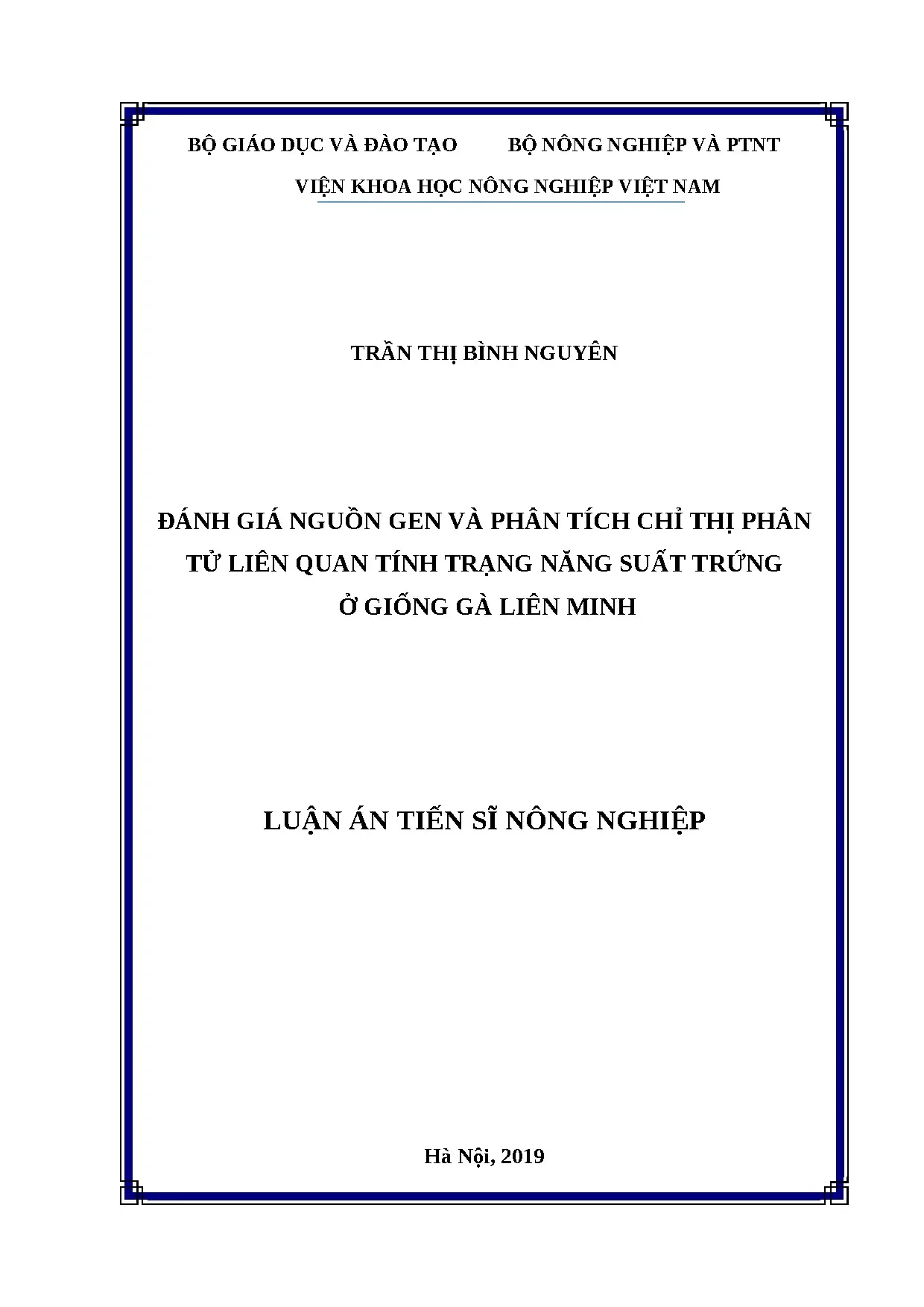 Đánh giá nguồn gen gà Liên Minh và chỉ thị phân tử năng suất trứng