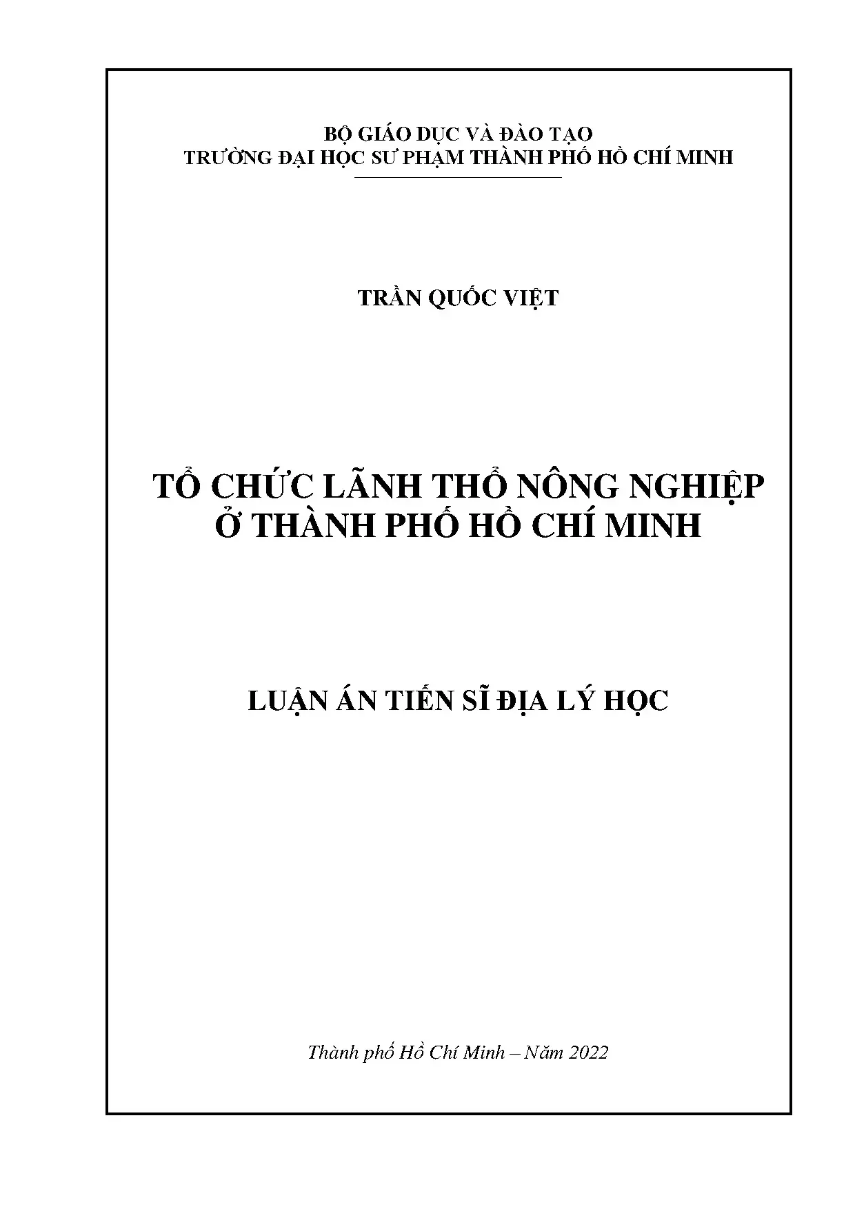 Luận án tiến sĩ tổ chức lãnh thổ nông nghiệp TP. Hồ Chí Minh
