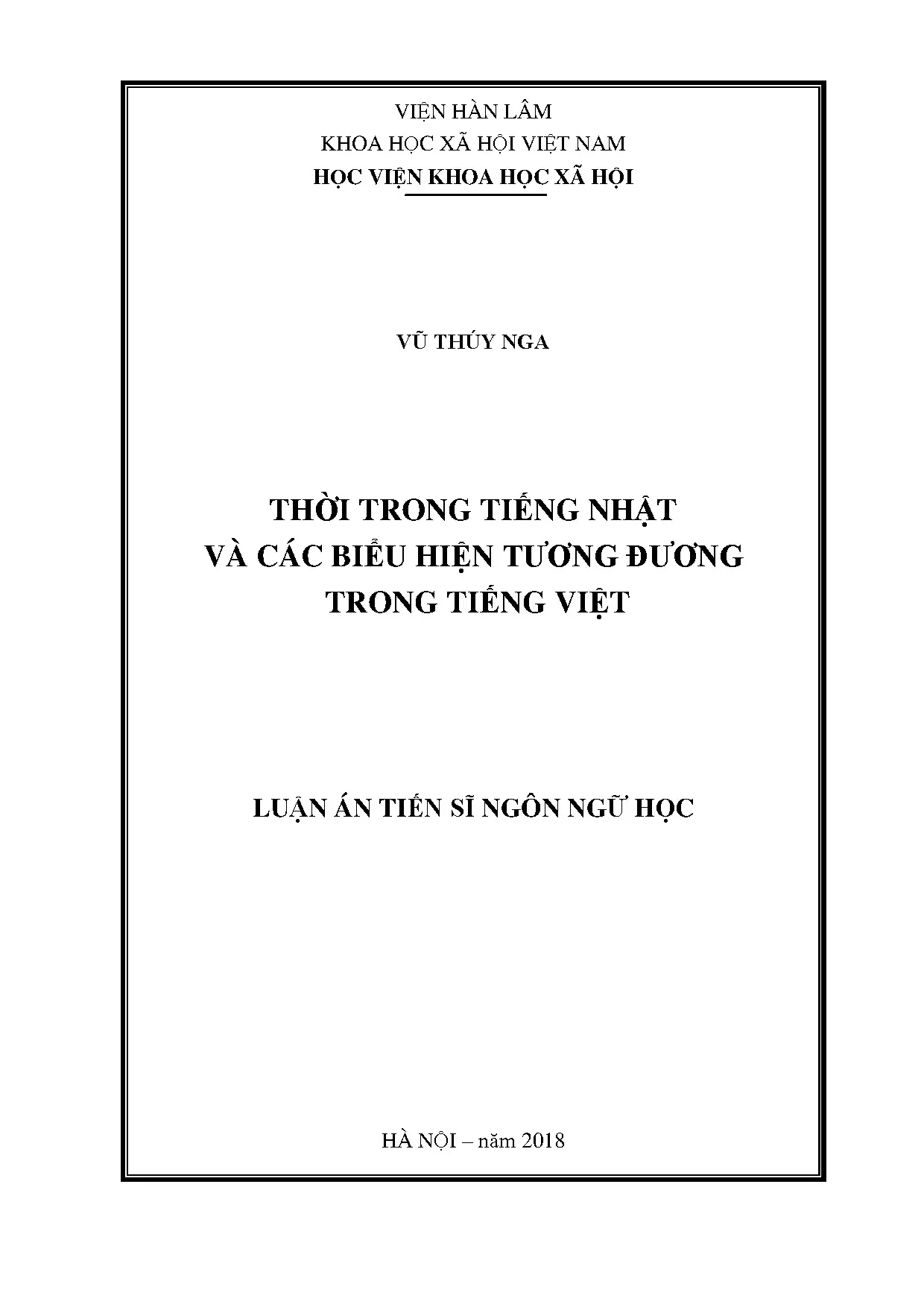 Luận án về thời trong tiếng Nhật và biểu hiện tương đương tiếng Việt