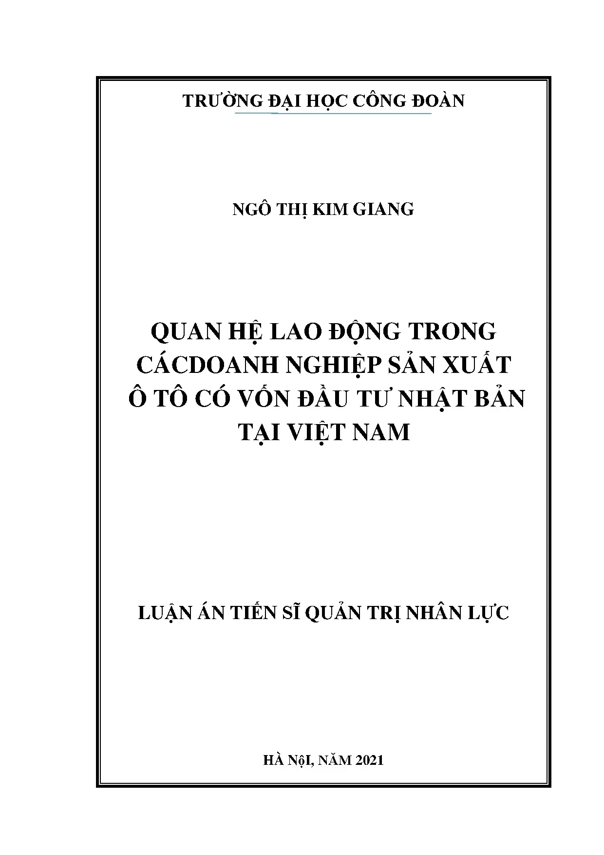 Luận án quan hệ lao động doanh nghiệp sản xuất ô tô vốn Nhật tại Việt Nam