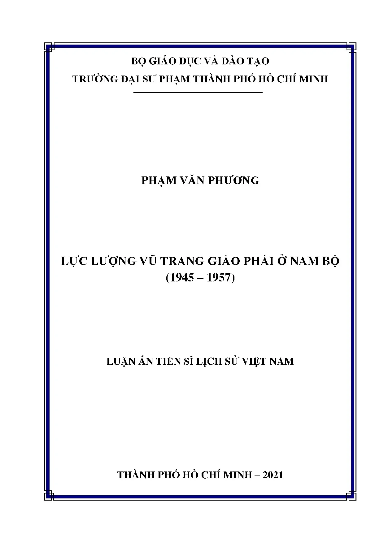 Luận án lực lượng vũ trang giáo phái Nam Bộ 1945-1957