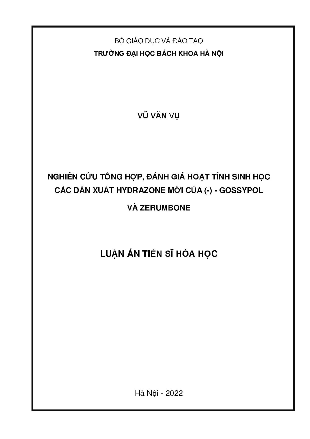 Nghiên cứu tổng hợp dẫn xuất hydrazone mới từ gossypol & zerumbone