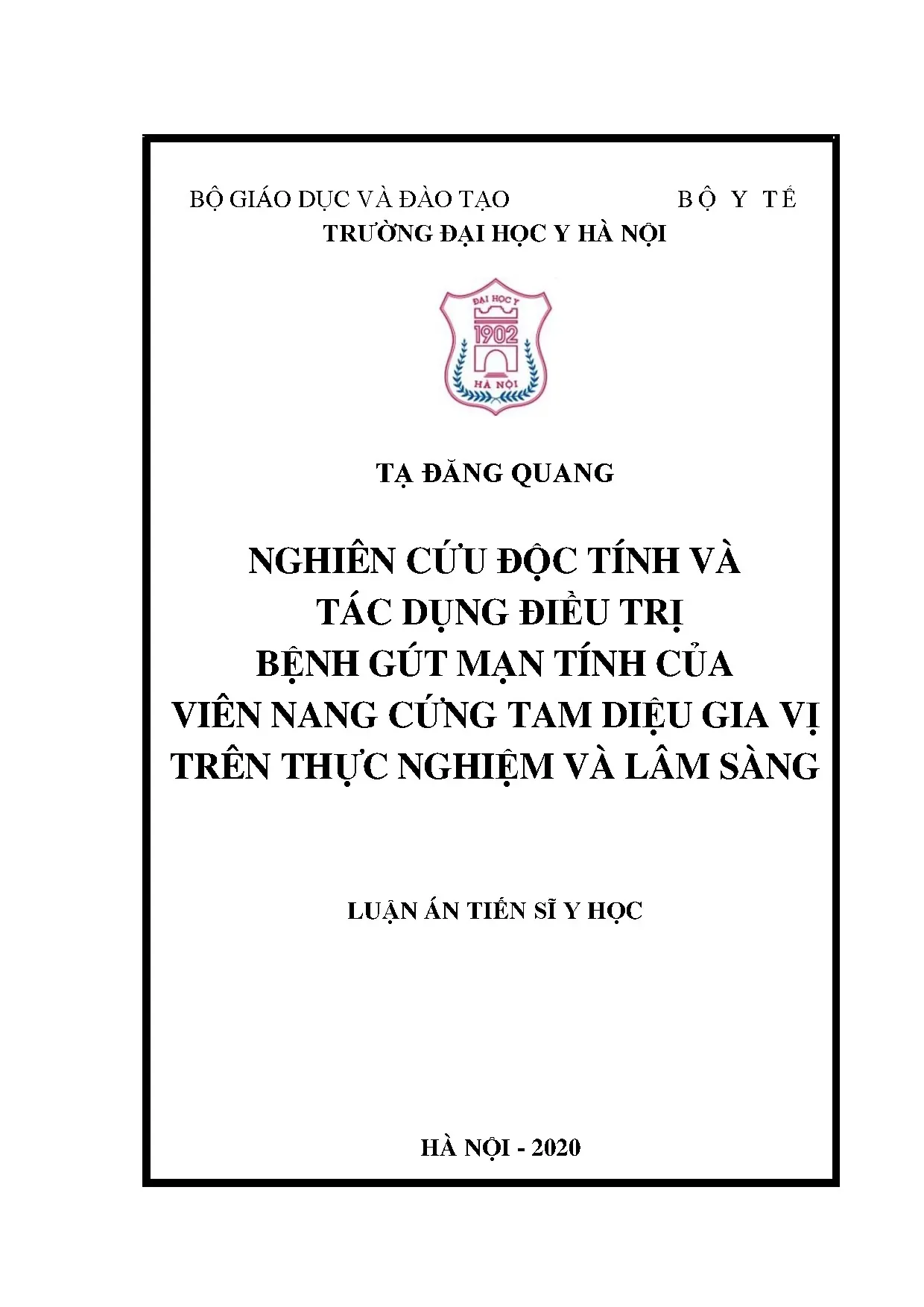 Nghiên cứu độc tính và tác dụng điều trị bệnh gút của viên nang cứng Tam Diệu Gia Vị