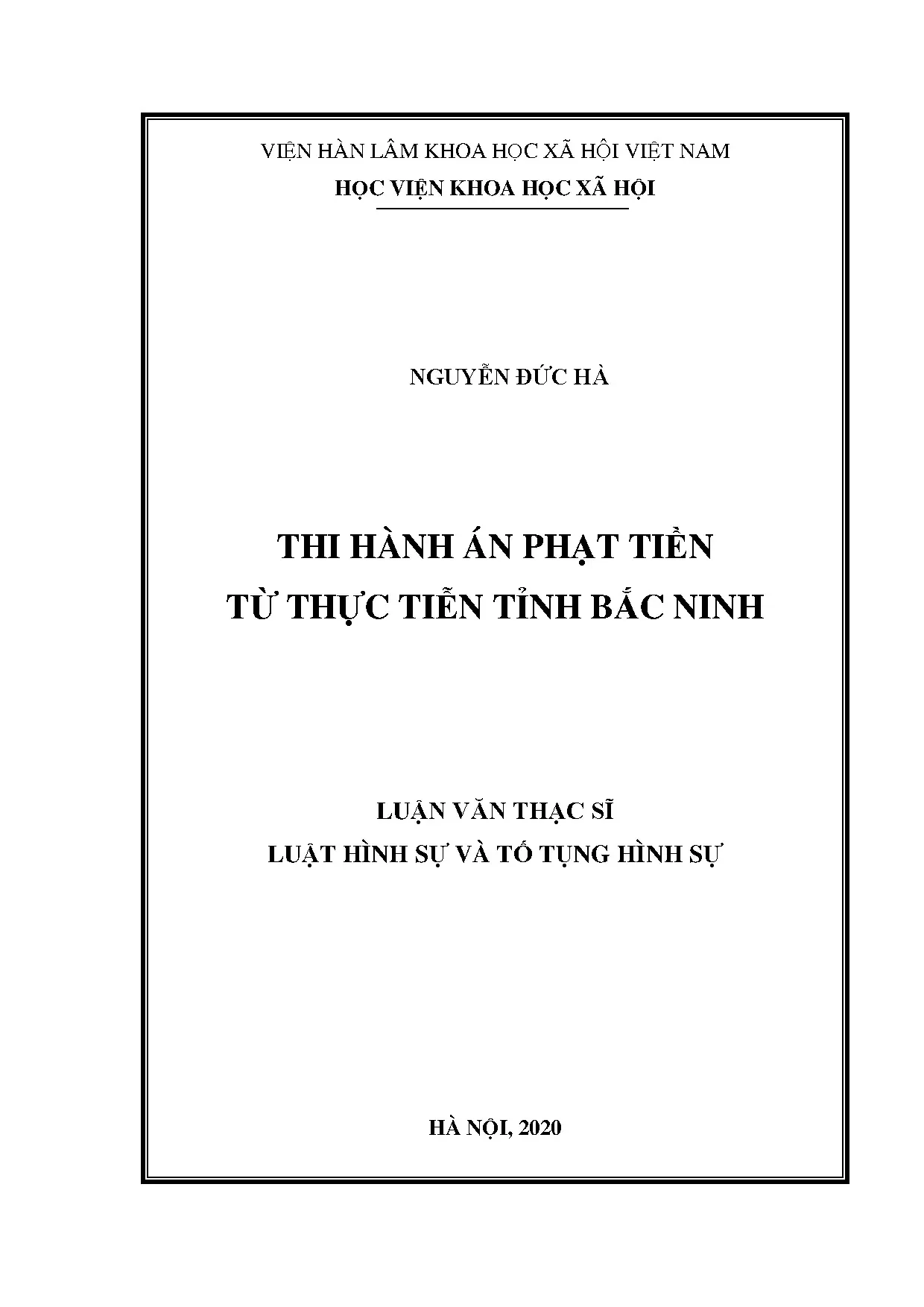 Luận án tiến sĩ thi hành án phạt tiền tại tỉnh Bắc Ninh