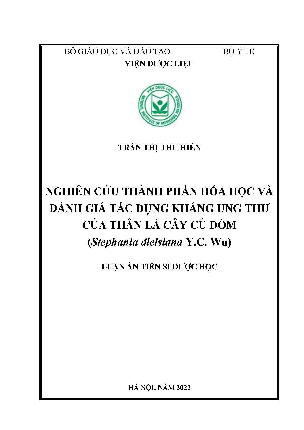 Nghiên cứu thành phần hóa học và tác dụng kháng ung thư cây củ dòm