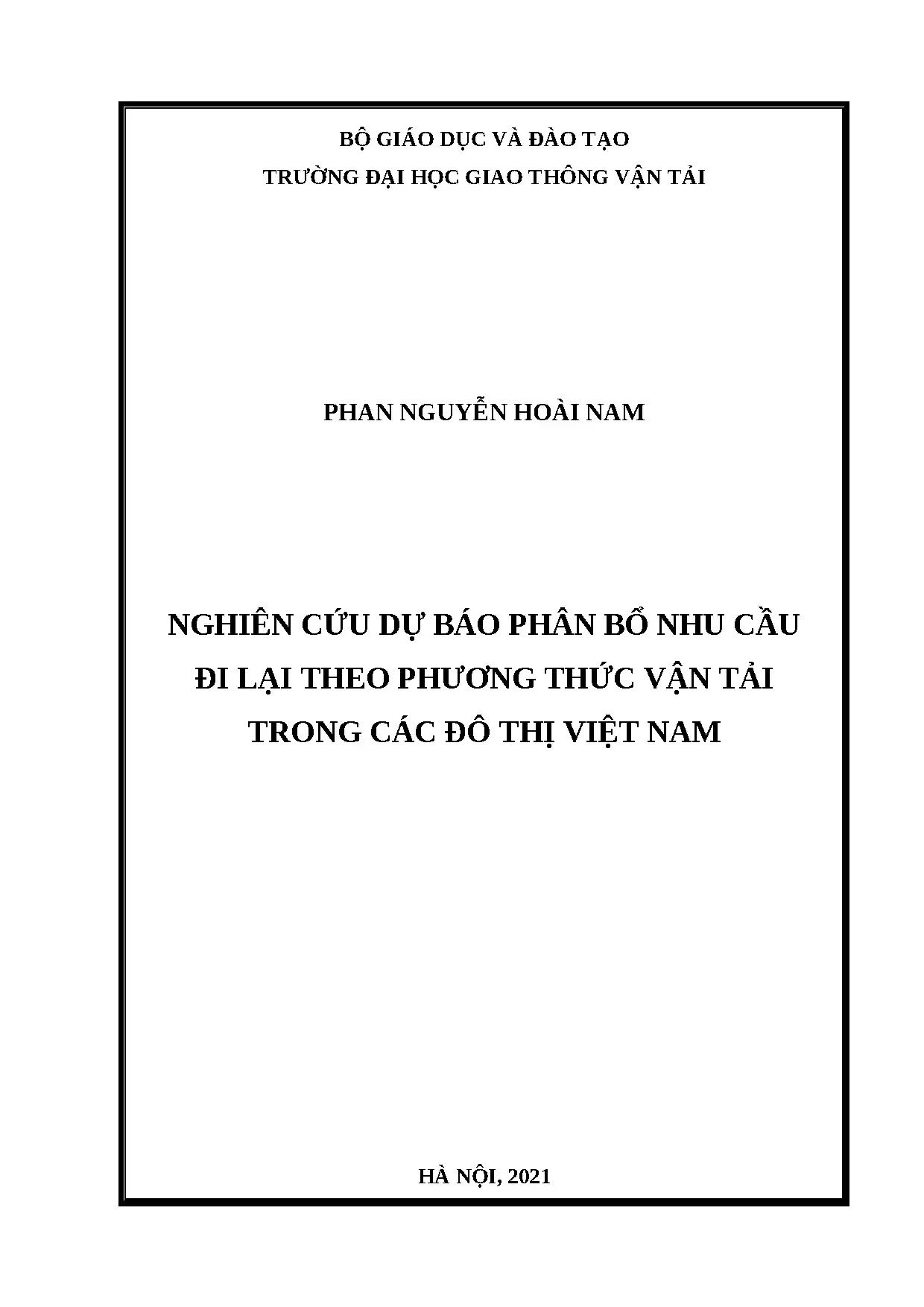 Dự báo nhu cầu vận tải hành khách đô thị Việt Nam theo phương thức vận tải