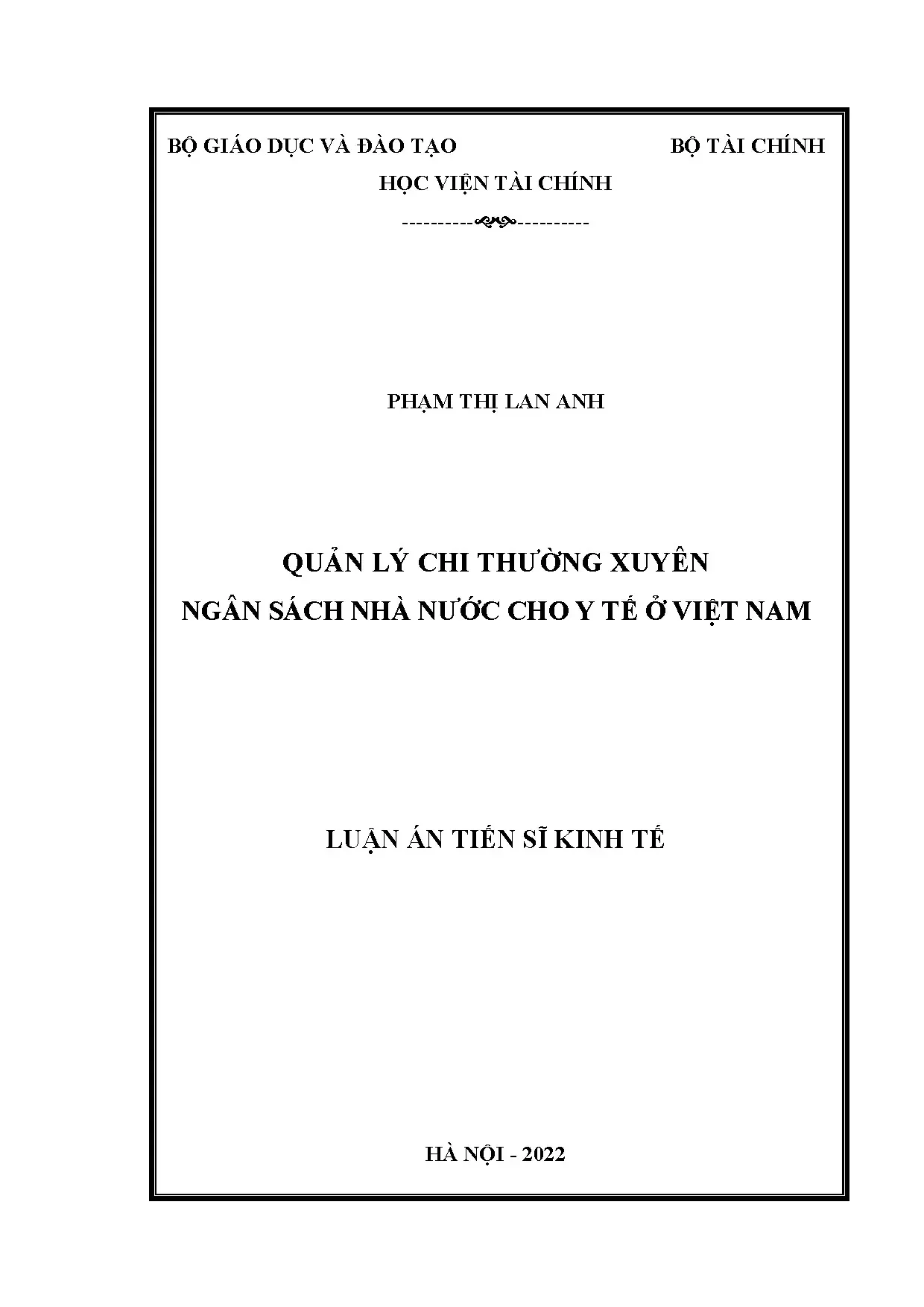 Quản lý chi thường xuyên ngân sách nhà nước cho y tế ở Việt Nam