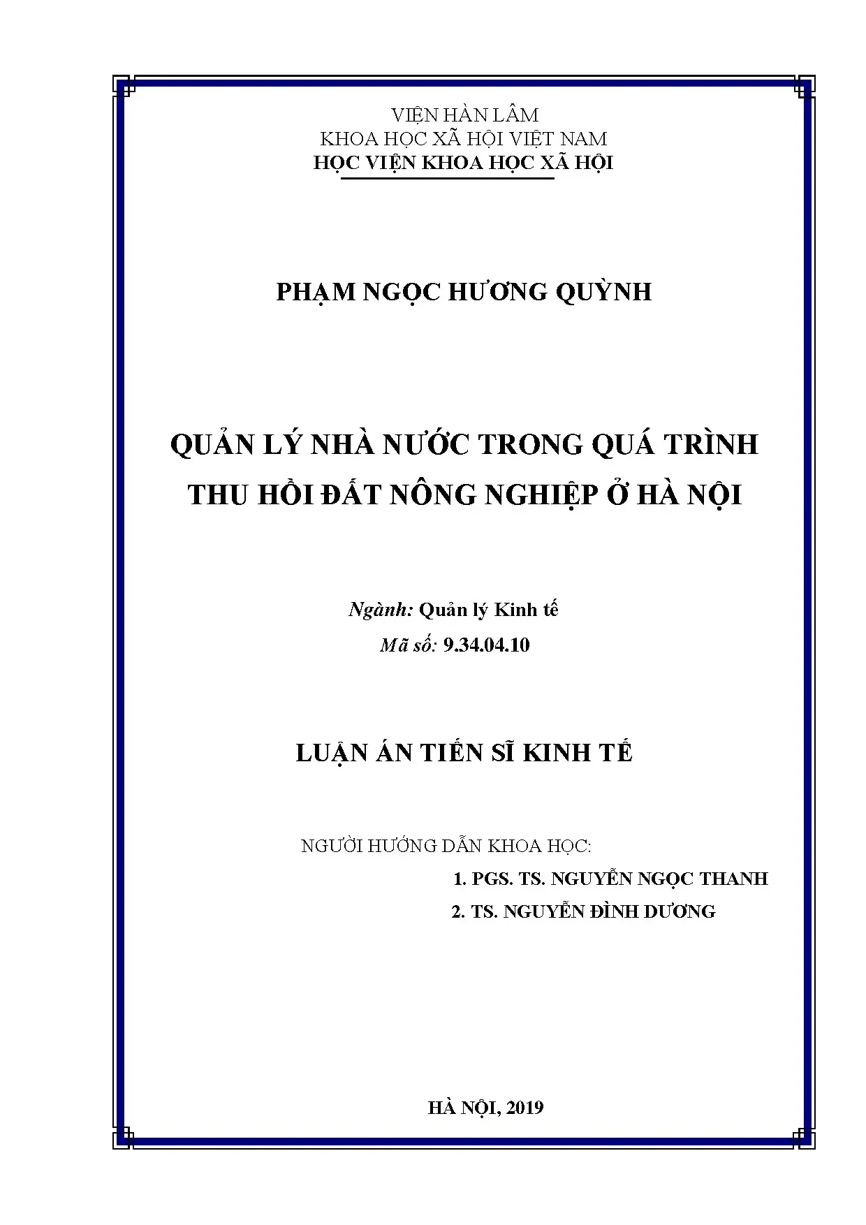 Quản lý nhà nước trong thu hồi đất nông nghiệp ở Hà Nội