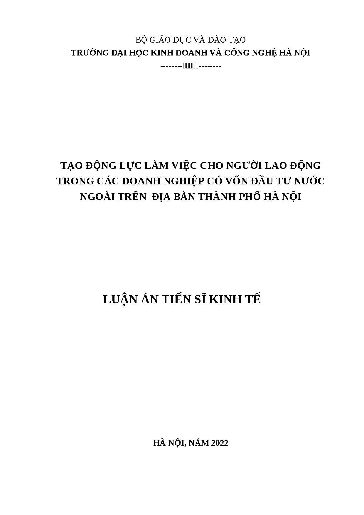 Luận án tiến sĩ tạo động lực làm việc cho người lao động FDI tại Hà Nội