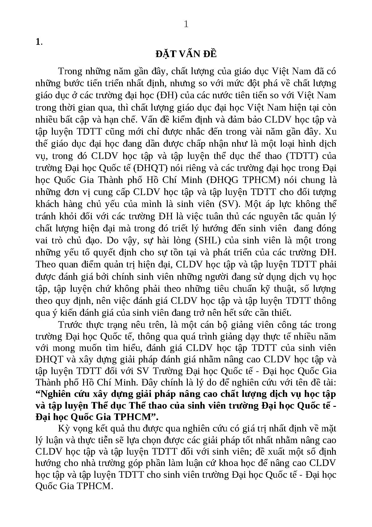Giải pháp nâng cao chất lượng dịch vụ học tập và tập luyện thể dục thể thao tại trường Đại học Quốc tế