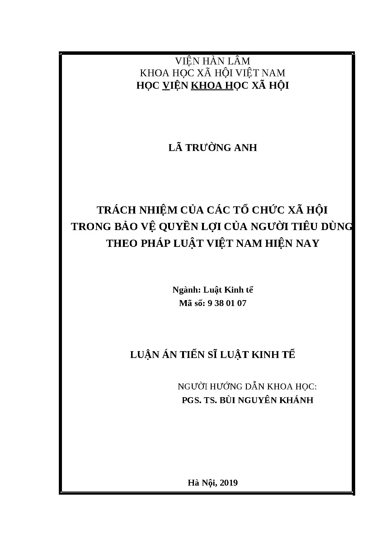 Luận án trách nhiệm của tổ chức xã hội trong bảo vệ quyền lợi người tiêu dùng