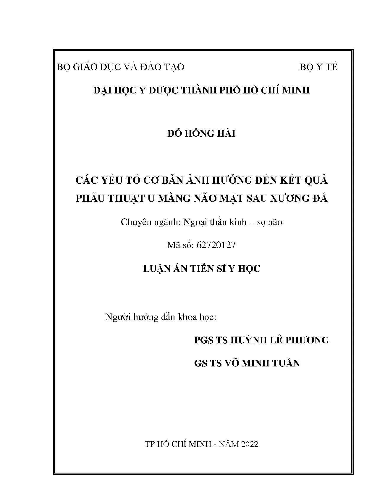 Luận án các yếu tố ảnh hưởng phẫu thuật u màng não mặt sau xương đá