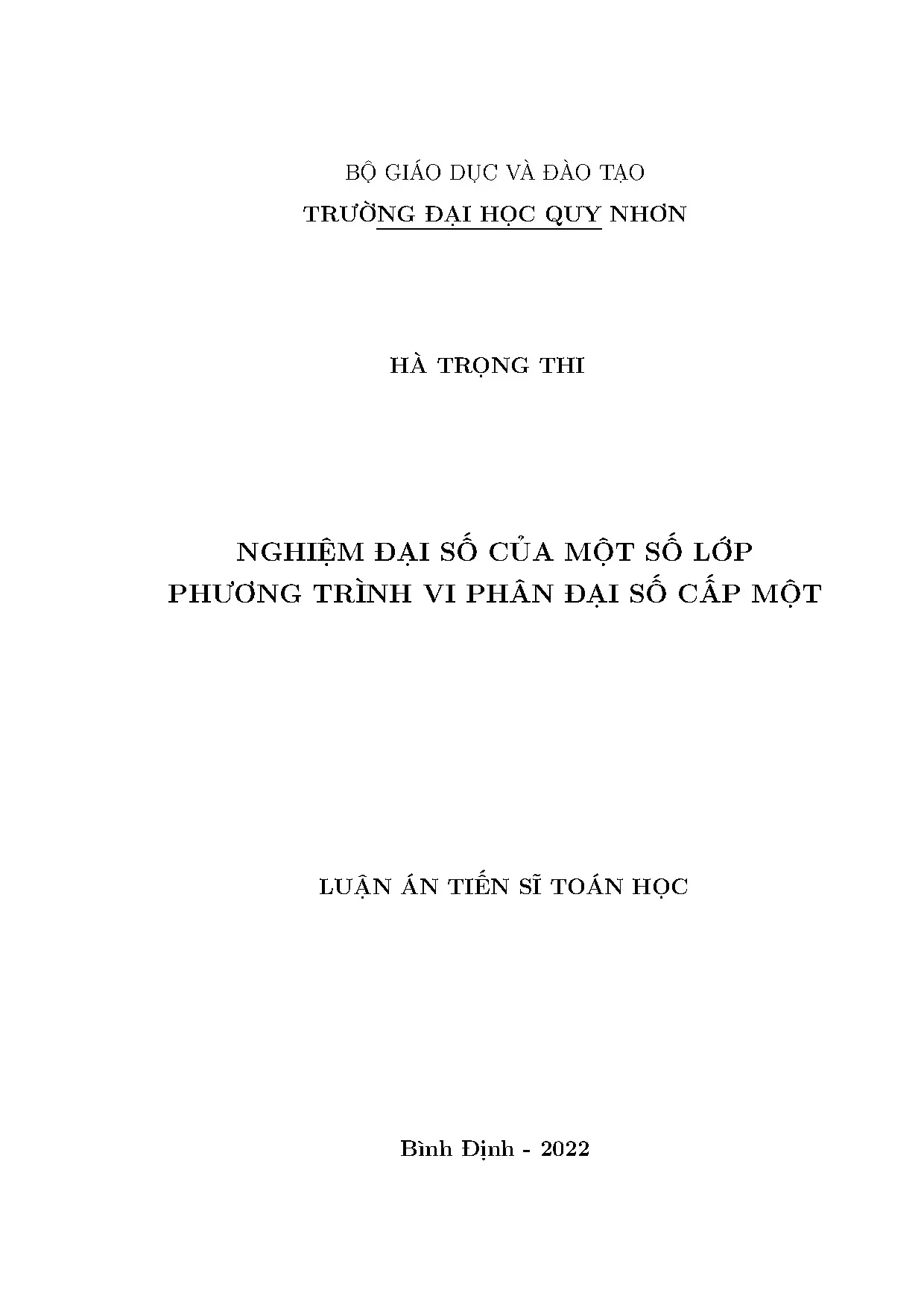 Nghiệm Đại Số Phương Trình Vi Phân Đại Số Cấp Một