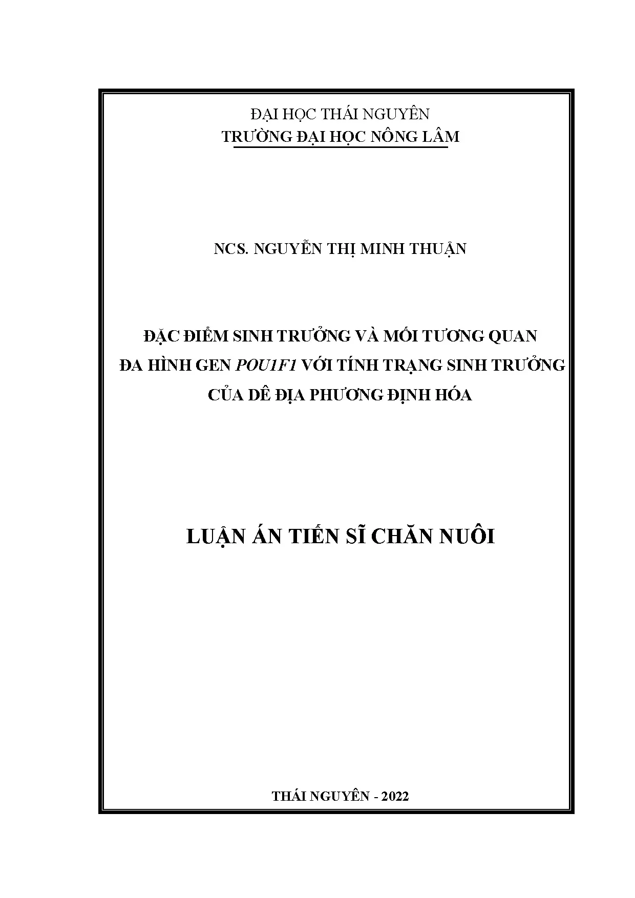 Nghiên cứu đa hình gen POU1F1 và sinh trưởng dê Định Hóa