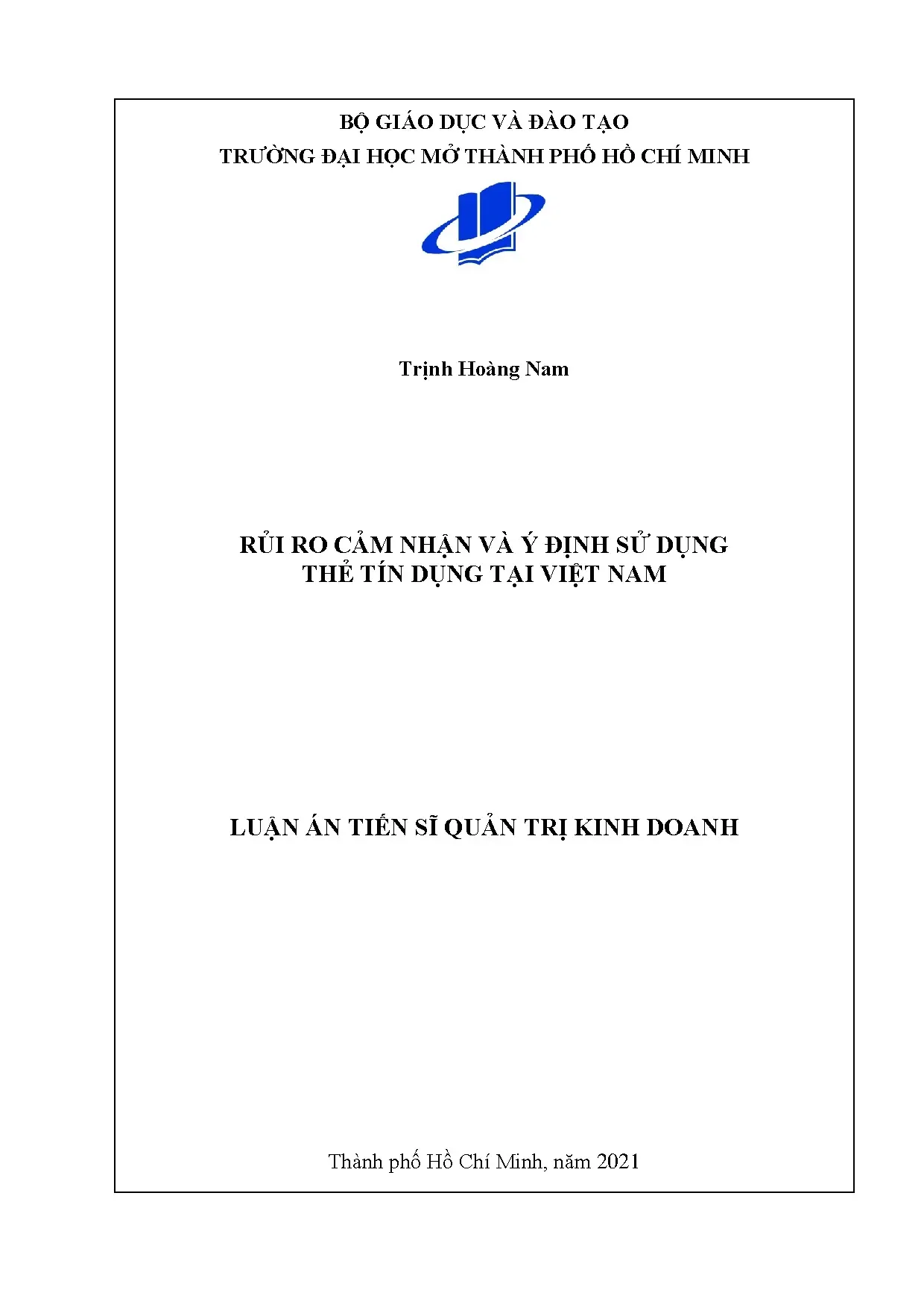 Luận án tiến sĩ rủi ro cảm nhận và ý định dùng thẻ tín dụng