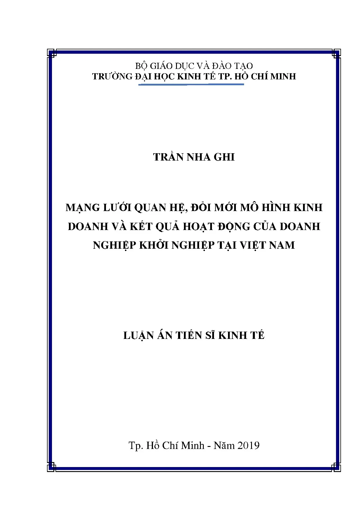 Luận án: Mạng lưới quan hệ và đổi mới mô hình kinh doanh tại doanh nghiệp khởi nghiệp