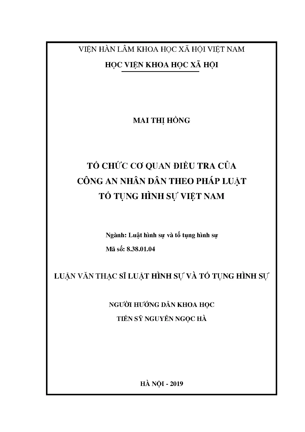 Tổ chức cơ quan điều tra CAND theo luật tố tụng hình sự