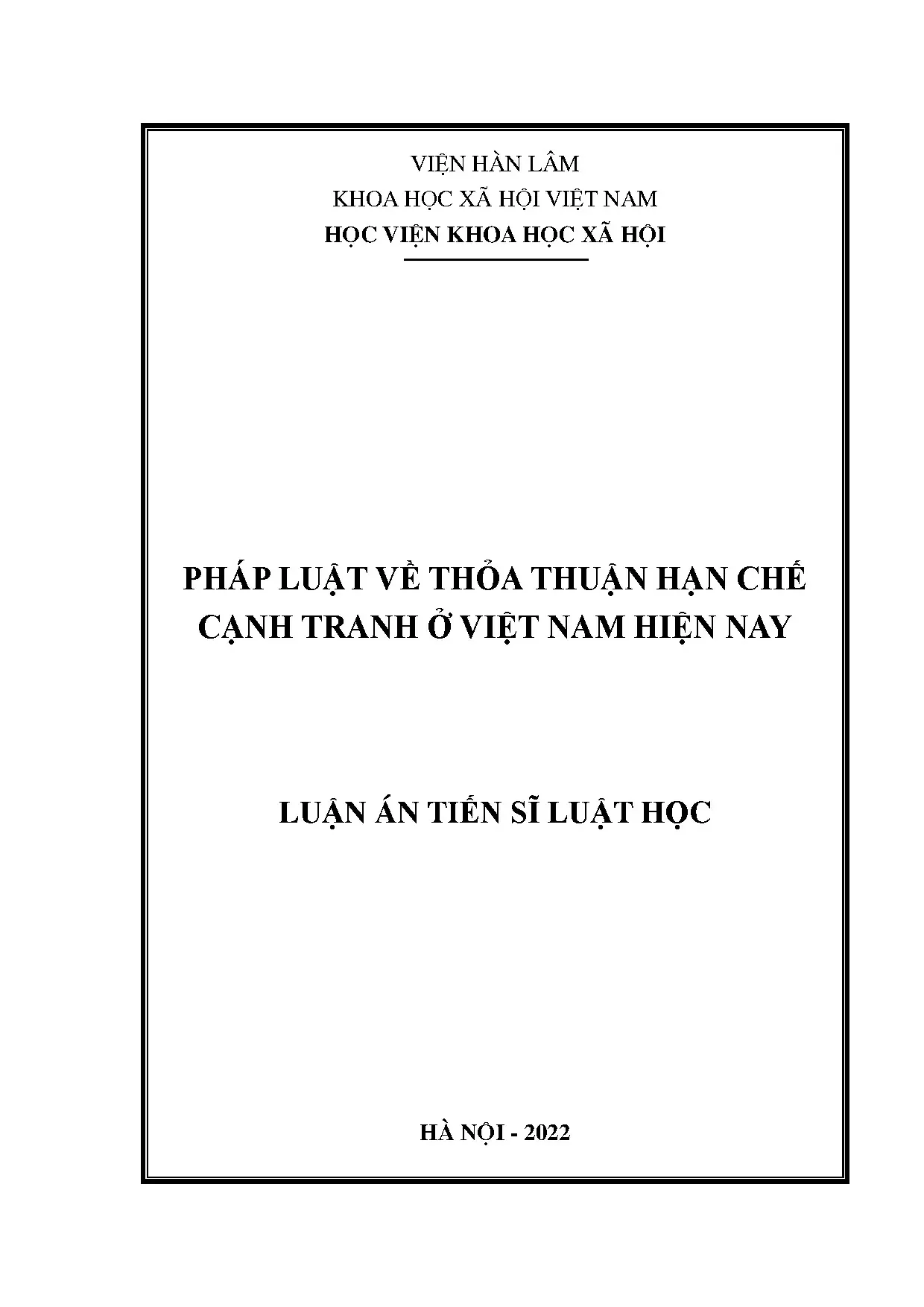 Pháp luật về thỏa thuận hạn chế cạnh tranh ở Việt Nam