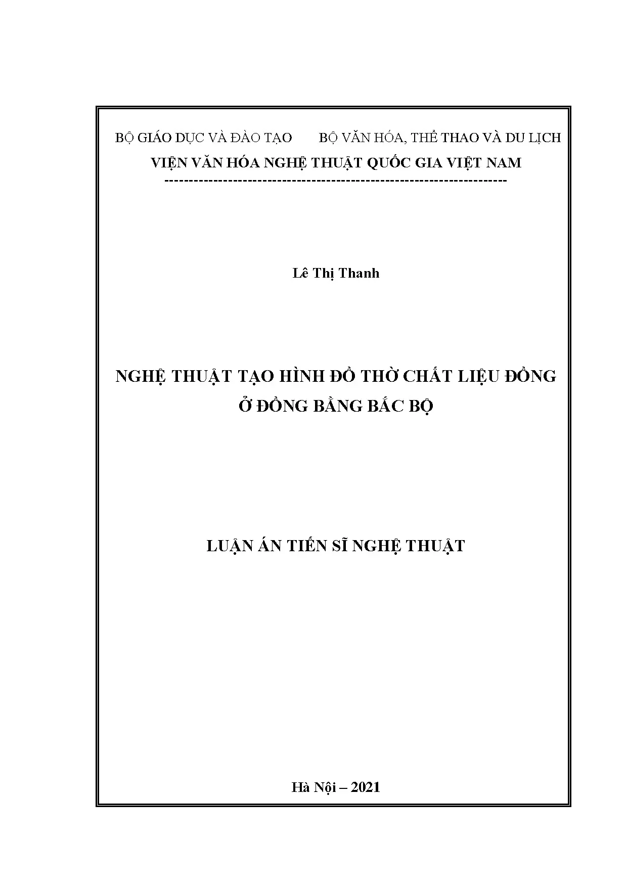 Nghệ thuật tạo hình đồ thờ đồng ở đồng bằng Bắc Bộ - Luận án tiến sĩ