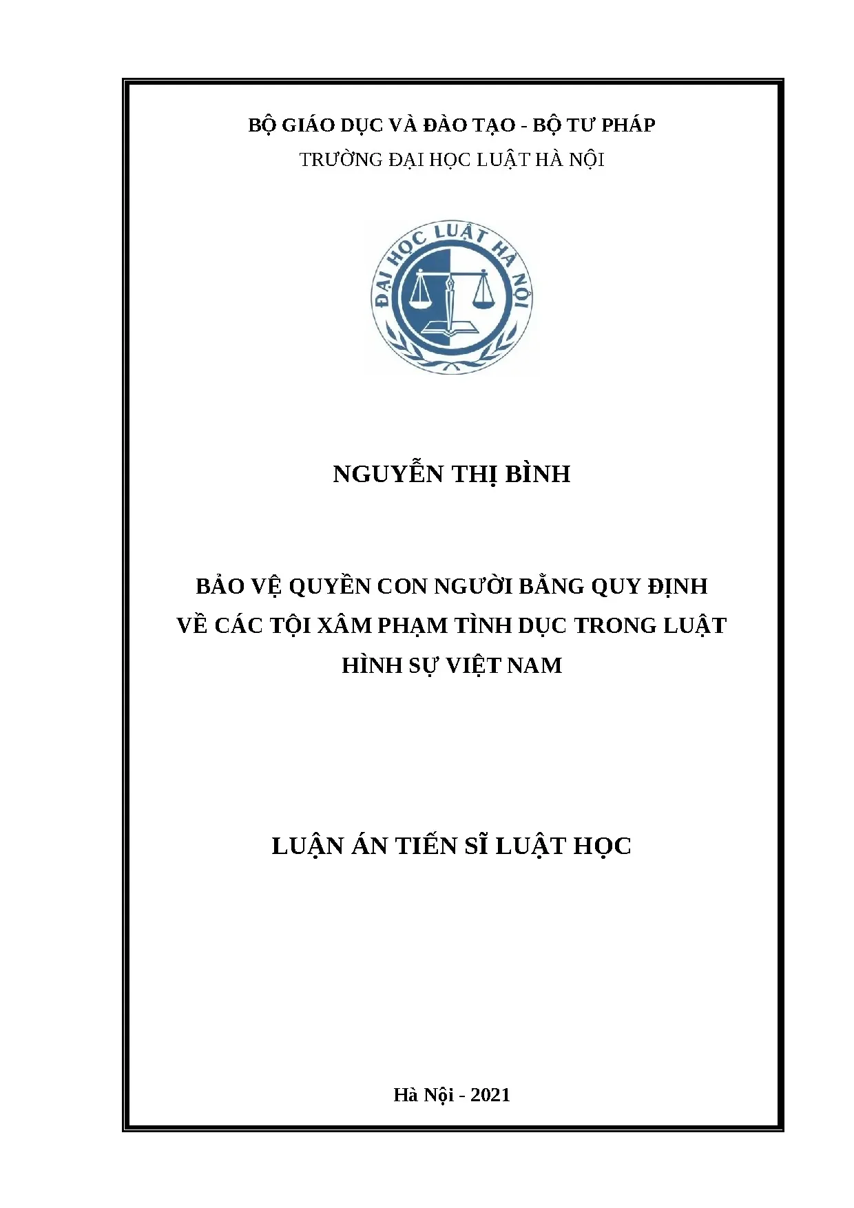 Luận án bảo vệ quyền con người qua tội xâm phạm tình dục