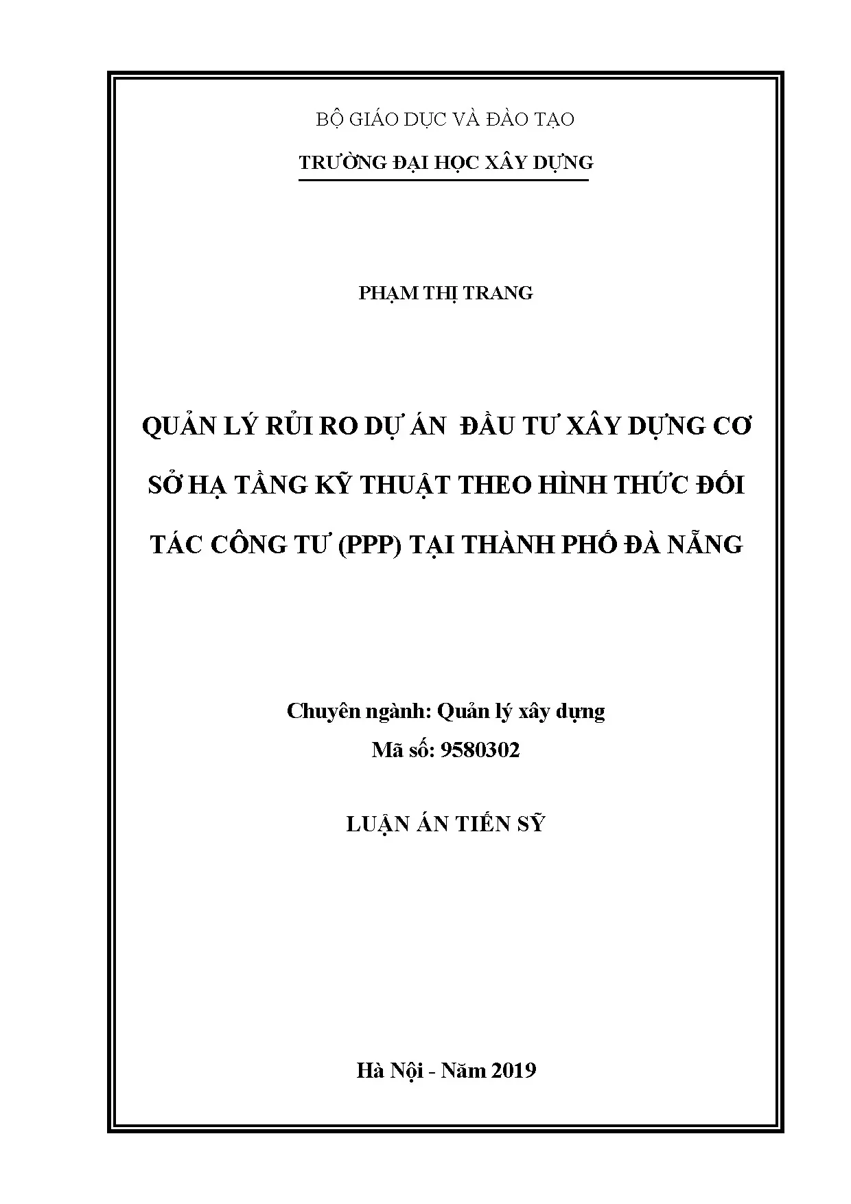 Quản lý rủi ro dự án xây dựng cơ sở hạ tầng PPP tại Đà Nẵng