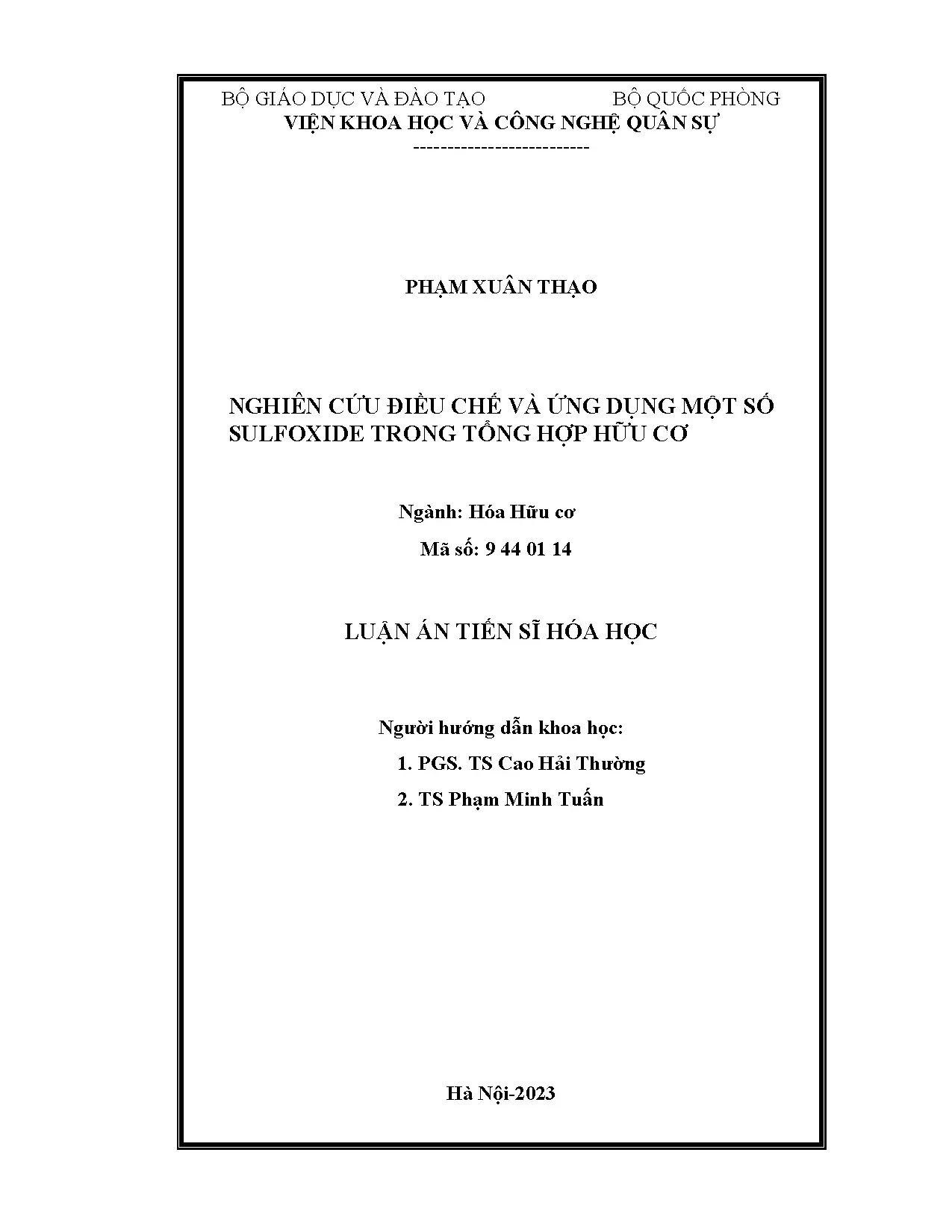 Nghiên cứu điều chế và ứng dụng sulfoxide trong tổng hợp hữu cơ