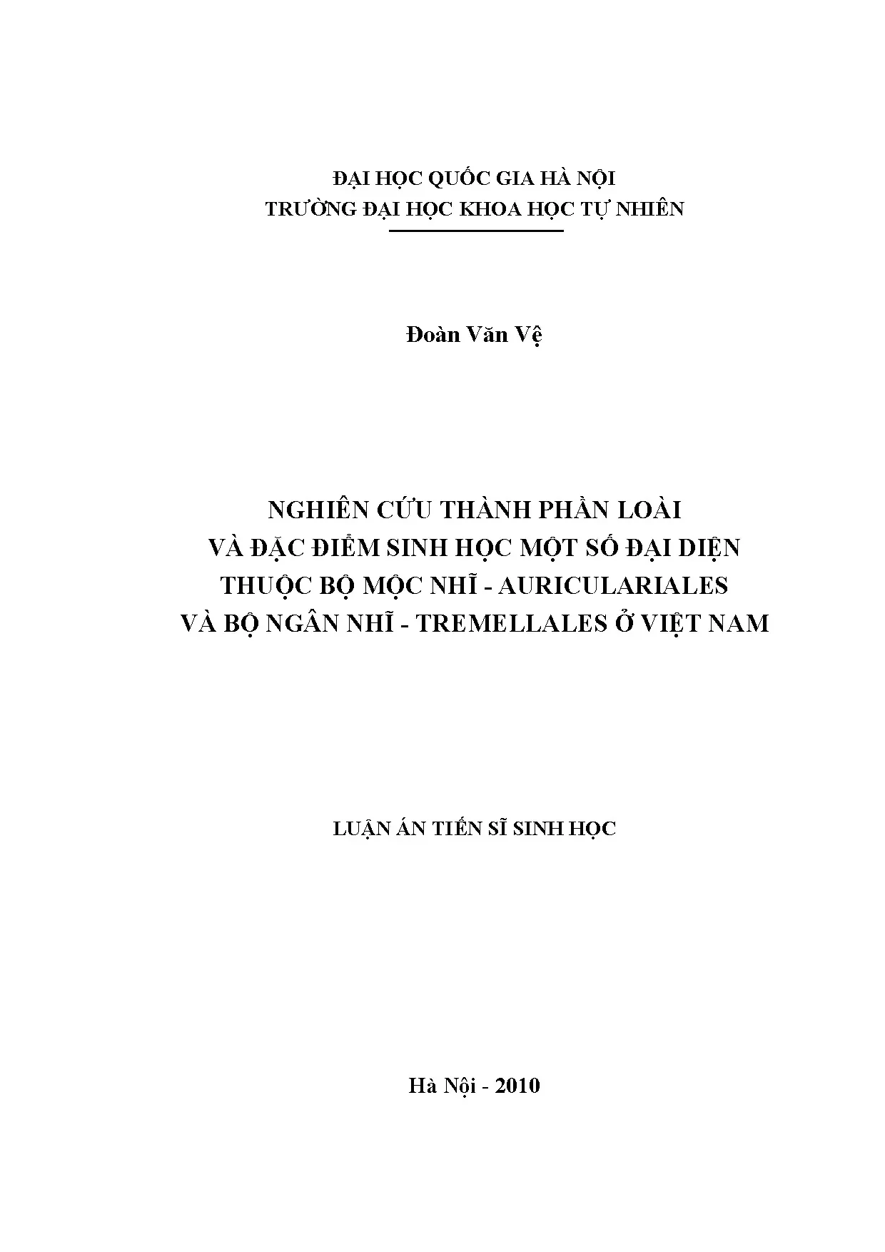 Luận án tiến sĩ sinh học: Nghiên cứu Mộc nhĩ - Ngân nhĩ ở Việt Nam