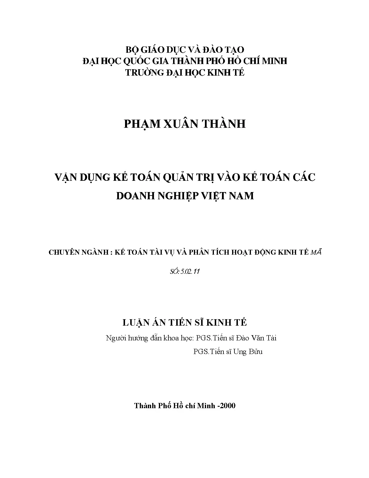 Luận văn thạc sĩ ueh vận dụng kế toán quản trị và kế toán cá