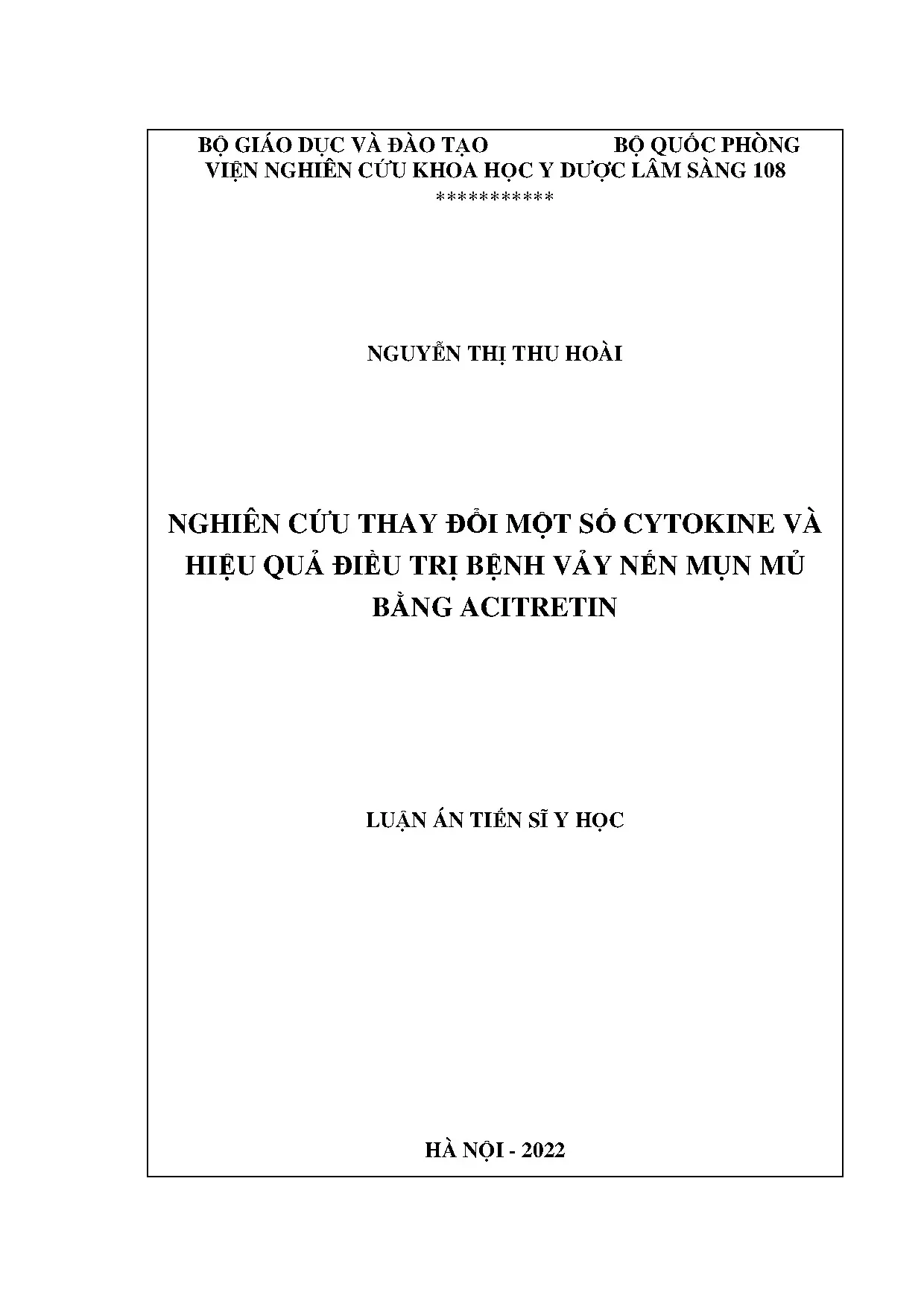 Nghiên cứu thay đổi cytokine và hiệu quả điều trị vảy nến mụn mủ bằng Acitretin