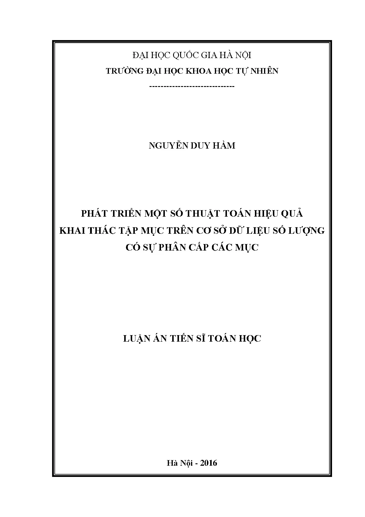 Phát triển thuật toán khai thác tập mục hiệu quả trên cơ sở dữ liệu phân cấp
