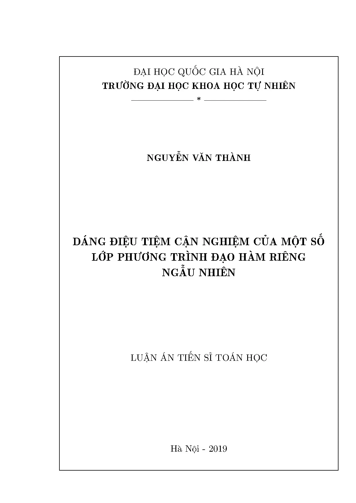 Luận án tiến sĩ: Dáng điệu tiệm cận nghiệm phương trình đạo hàm riêng ngẫu nhiên