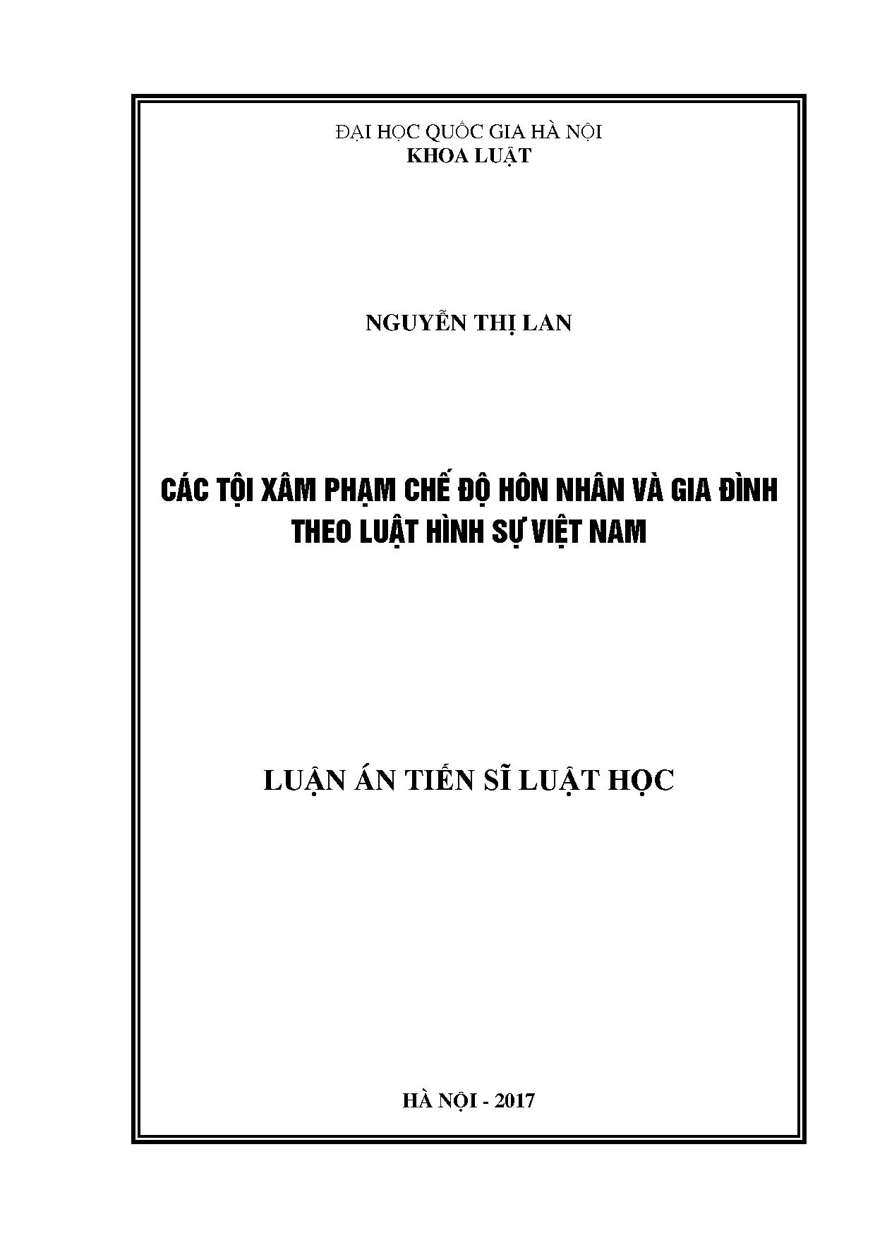 Luận án tiến sĩ về tội xâm phạm chế độ hôn nhân gia đình theo luật hình sự Việt Nam