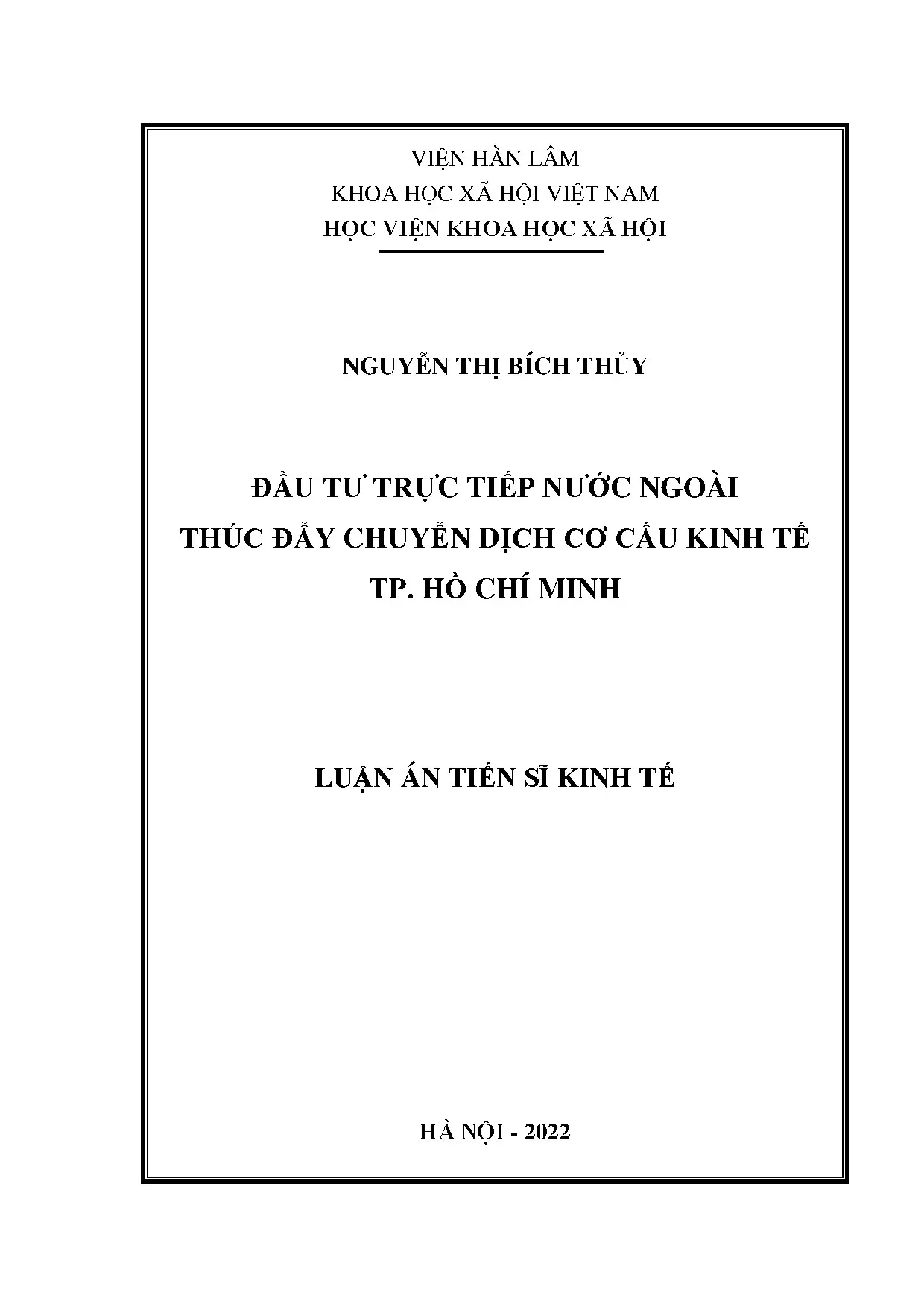 Luận án tiến sĩ đầu tư trực tiếp nước ngoài thúc đẩy chuyển