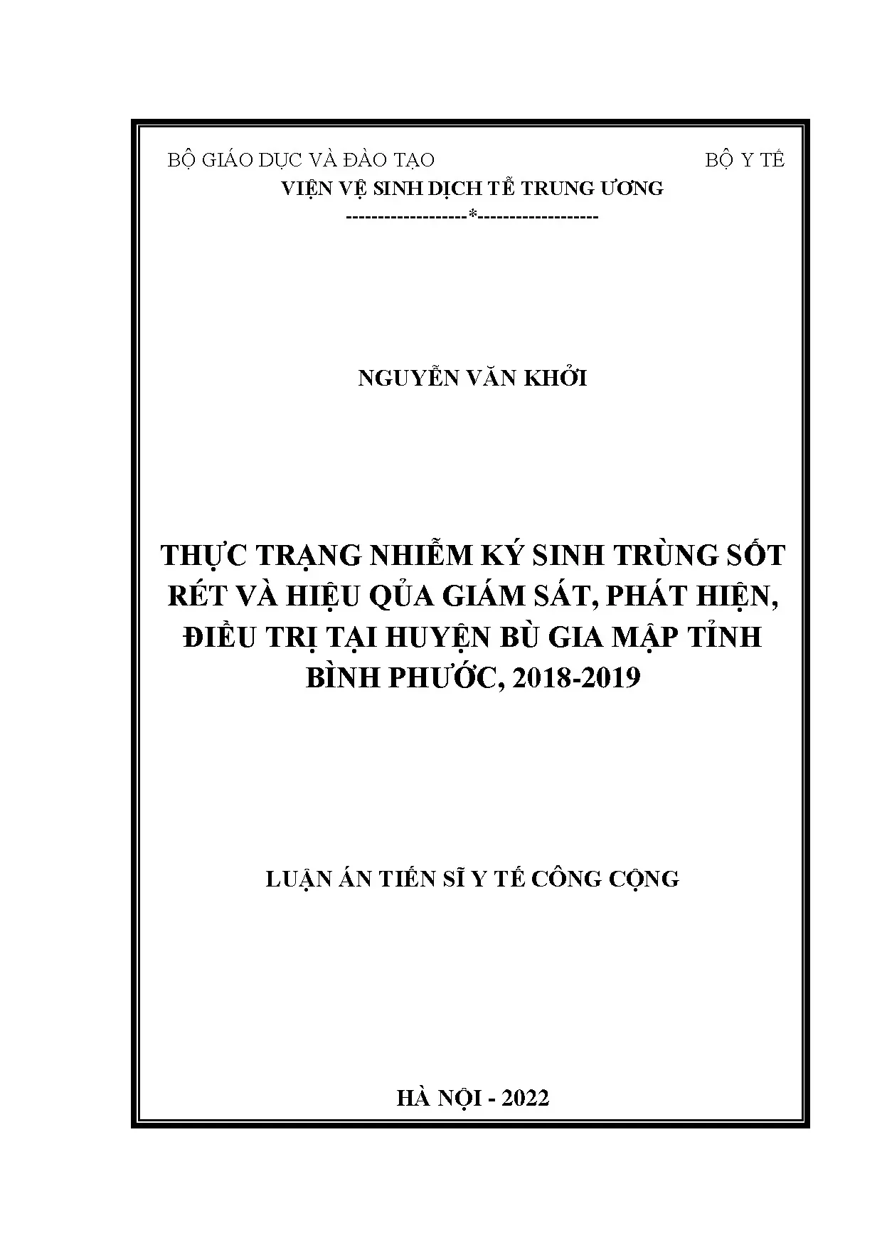 Nghiên cứu thực trạng nhiễm ký sinh trùng sốt rét huyện Bù Gia Mập 2018-2019