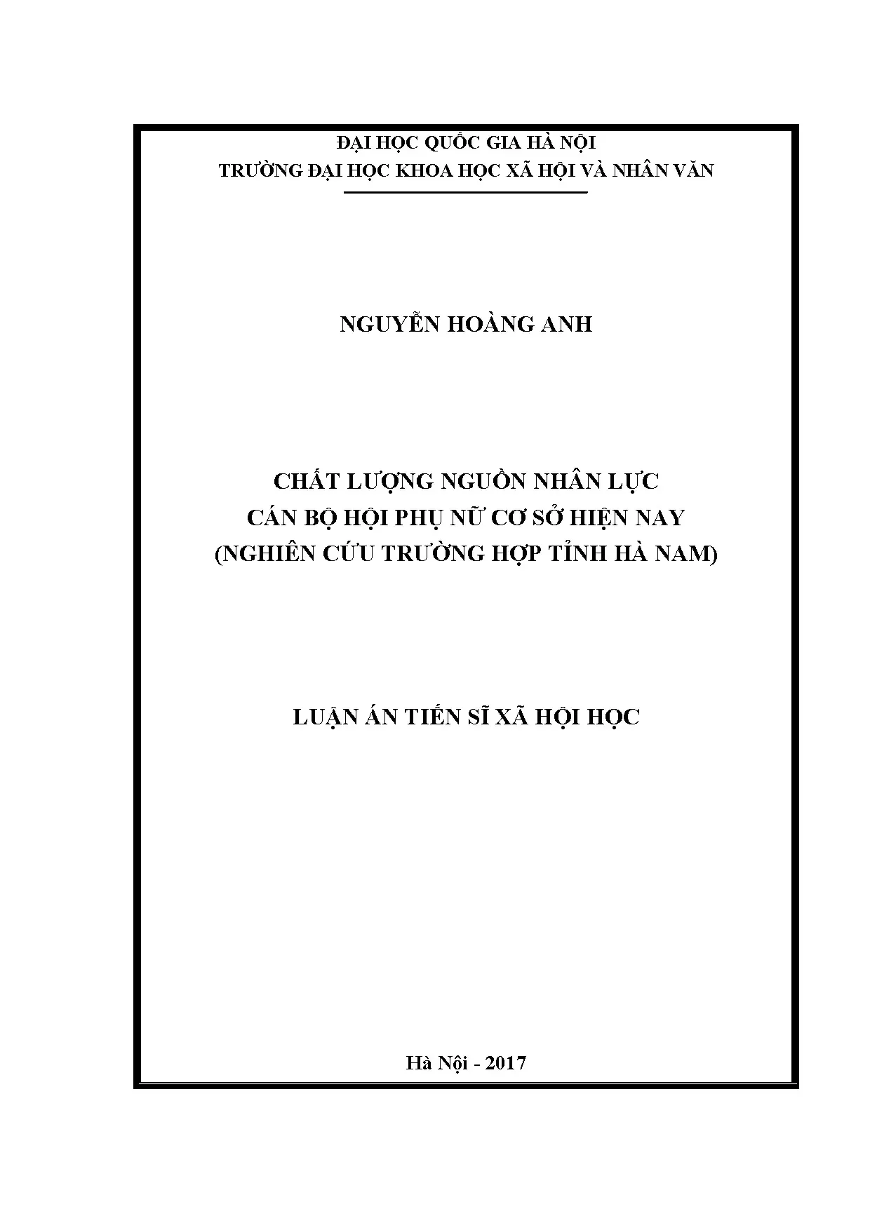Luận án tiến sĩ chất lượng nguồn nhân lực cán bộ hội phụ nữ