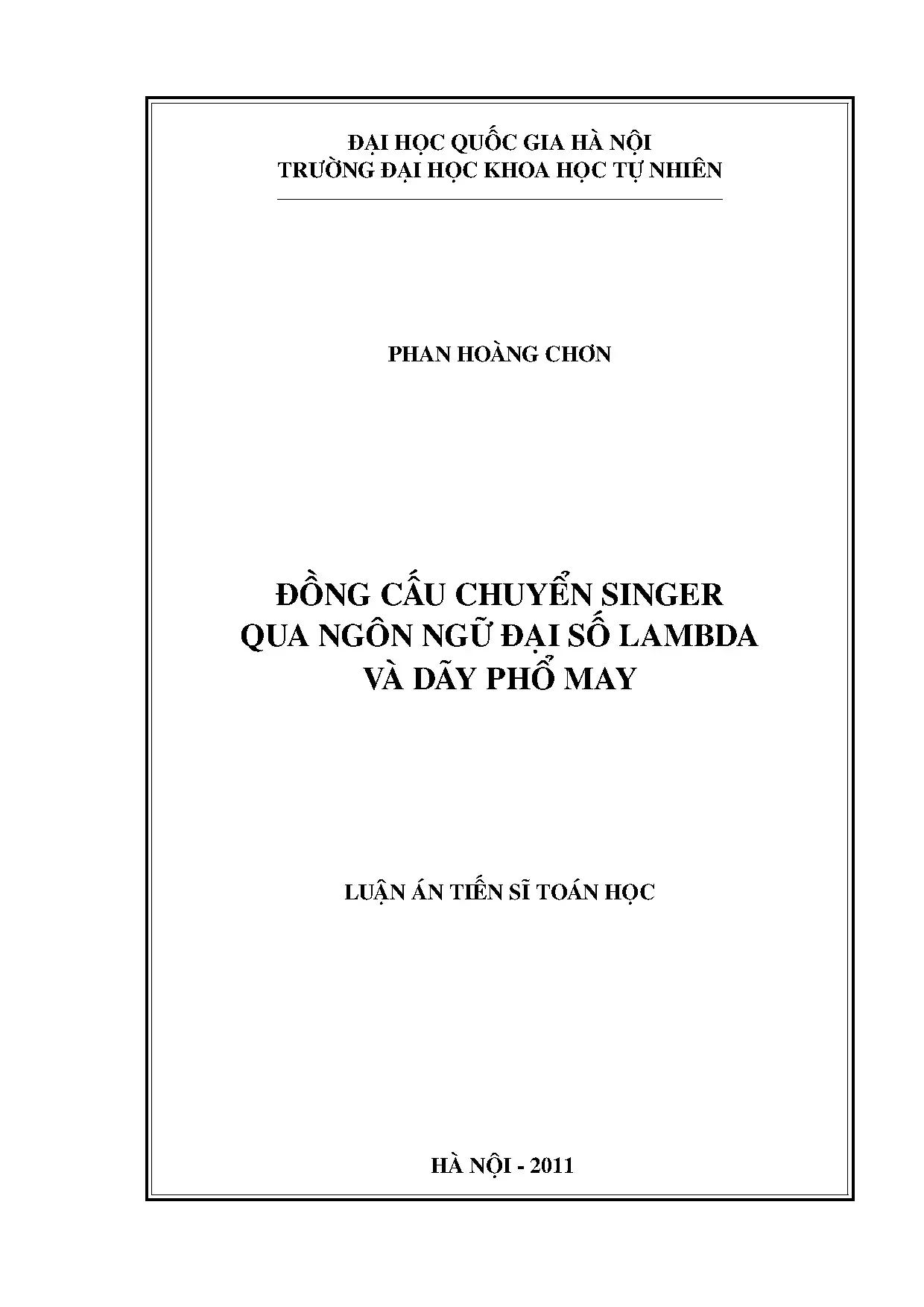 Luận án tiến sĩ toán học: Đồng cấu chuyển Singer qua đại số lambda