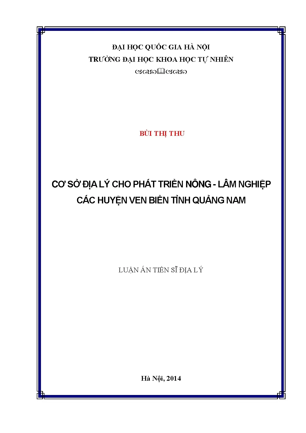 Cơ sở địa lý phát triển nông lâm nghiệp huyện ven biển Quảng Nam