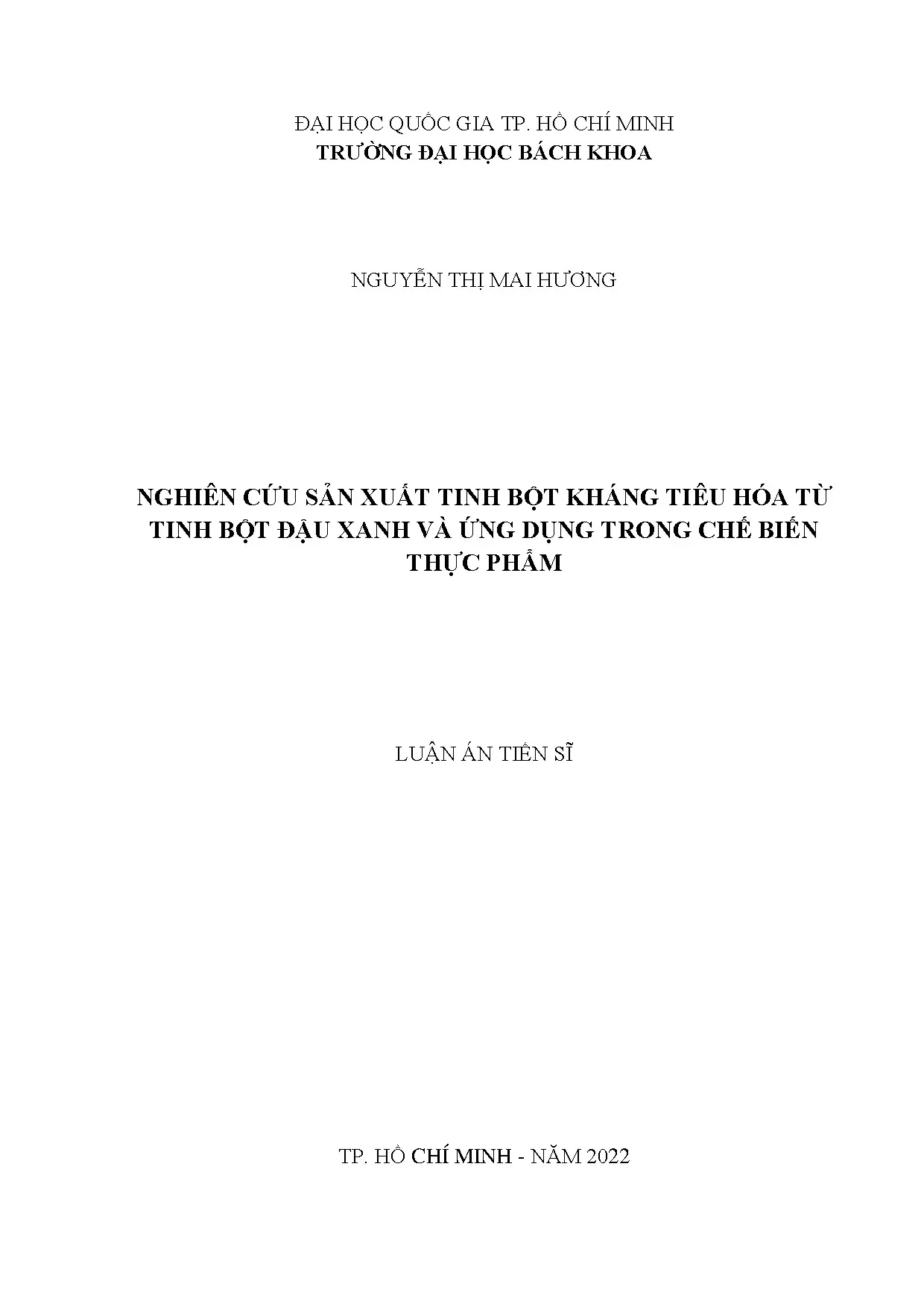 Nghiên cứu sản xuất tinh bột kháng tiêu hóa từ tinh bột đậu xanh