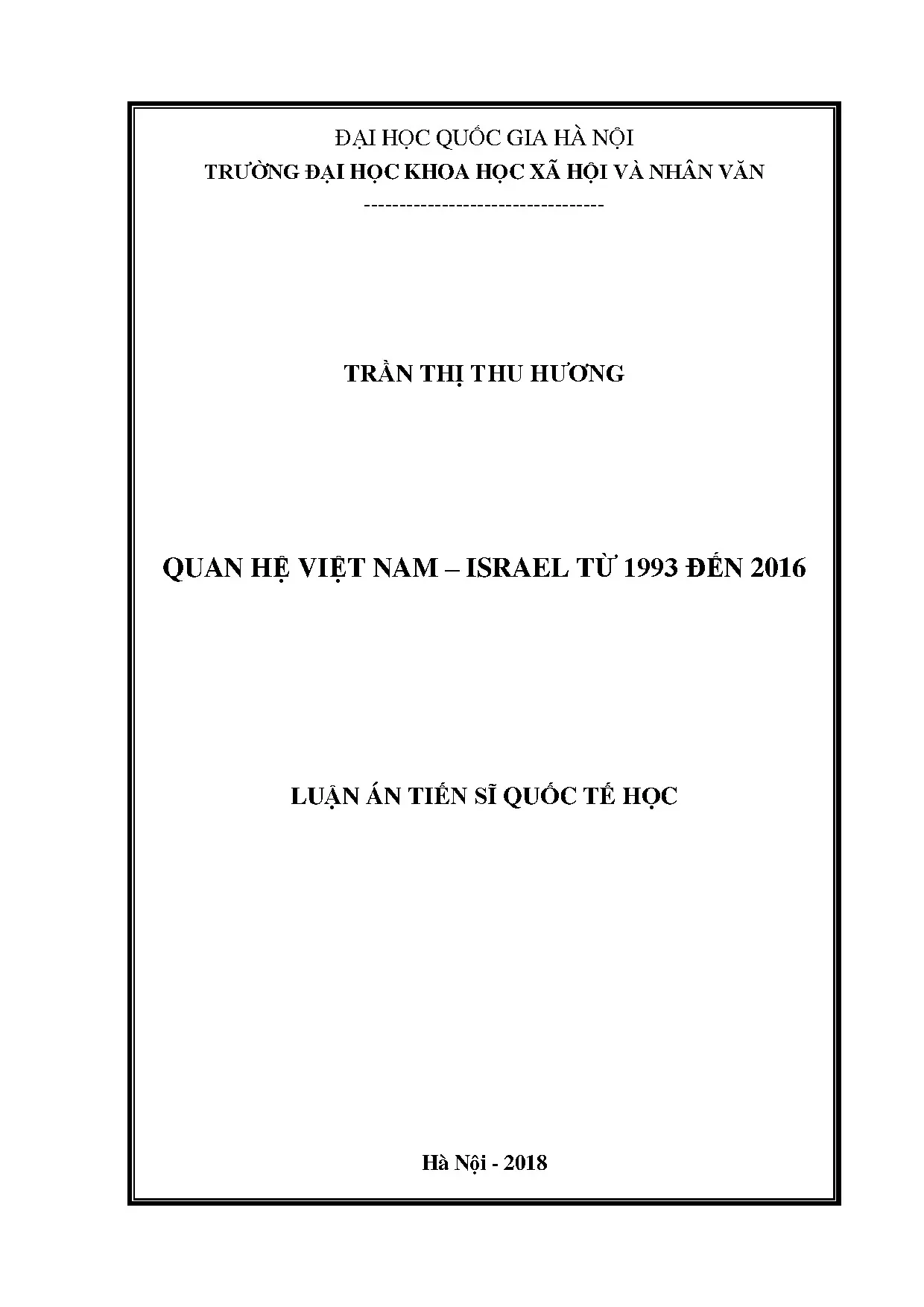 Luận án tiến sĩ quan hệ việt nam israel từ 1993 đến 2016