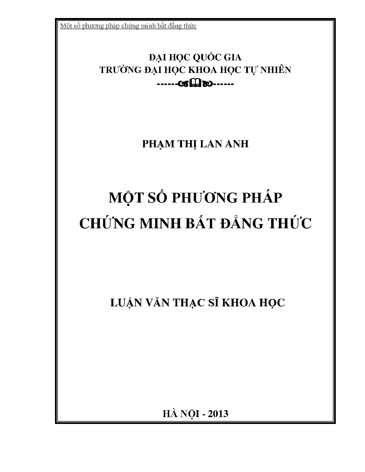 Luận văn thạc sĩ: Phương pháp chứng minh bất đẳng thức toán học