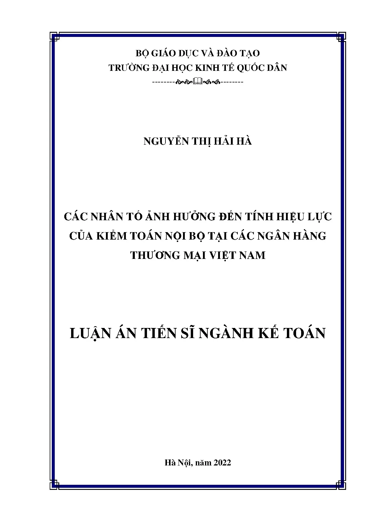 Nhân tố ảnh hưởng hiệu lực kiểm toán nội bộ ngân hàng Việt Nam