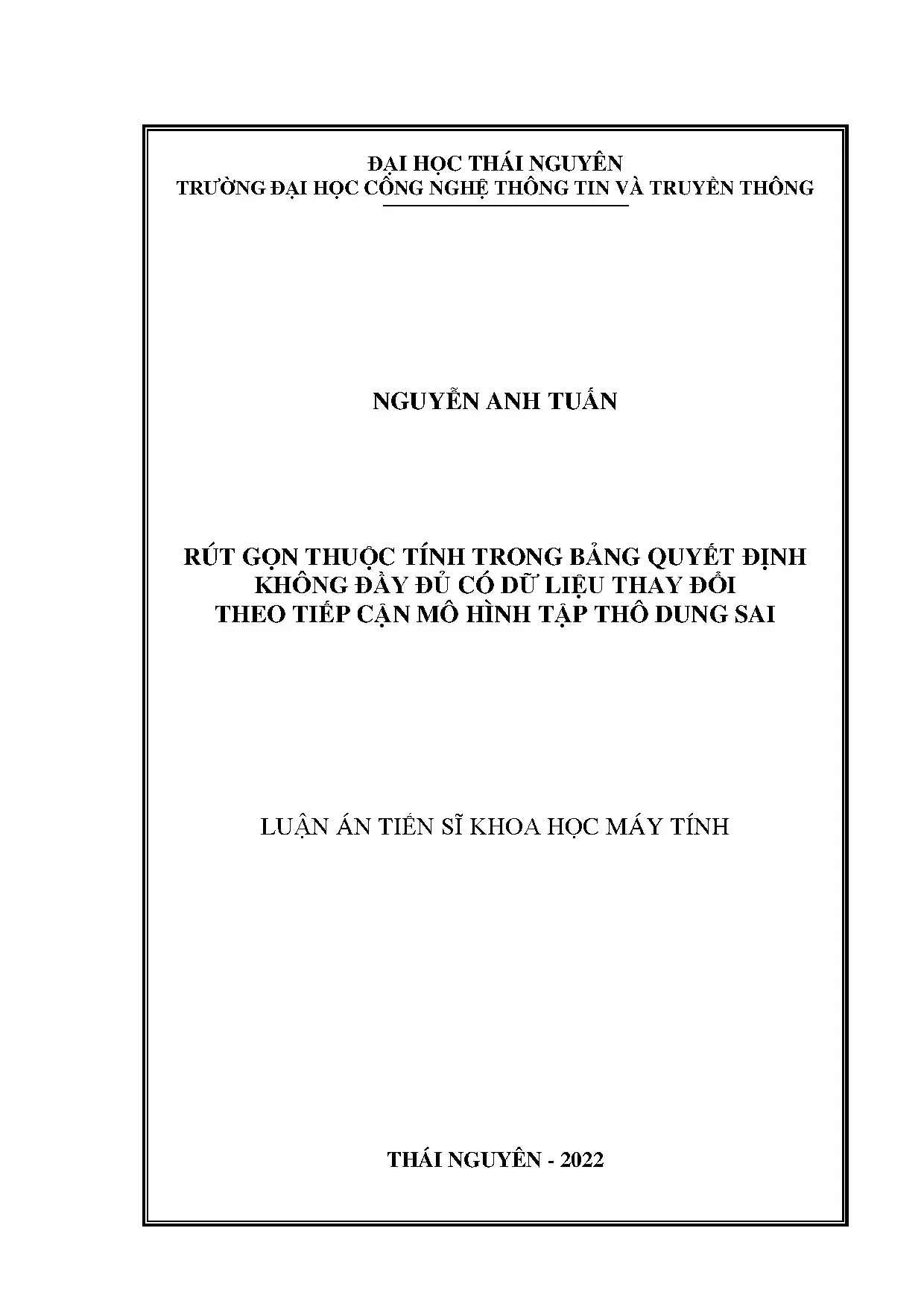 Rút gọn thuộc tính trong bảng quyết định không đầy đủ theo tập thô dung sai