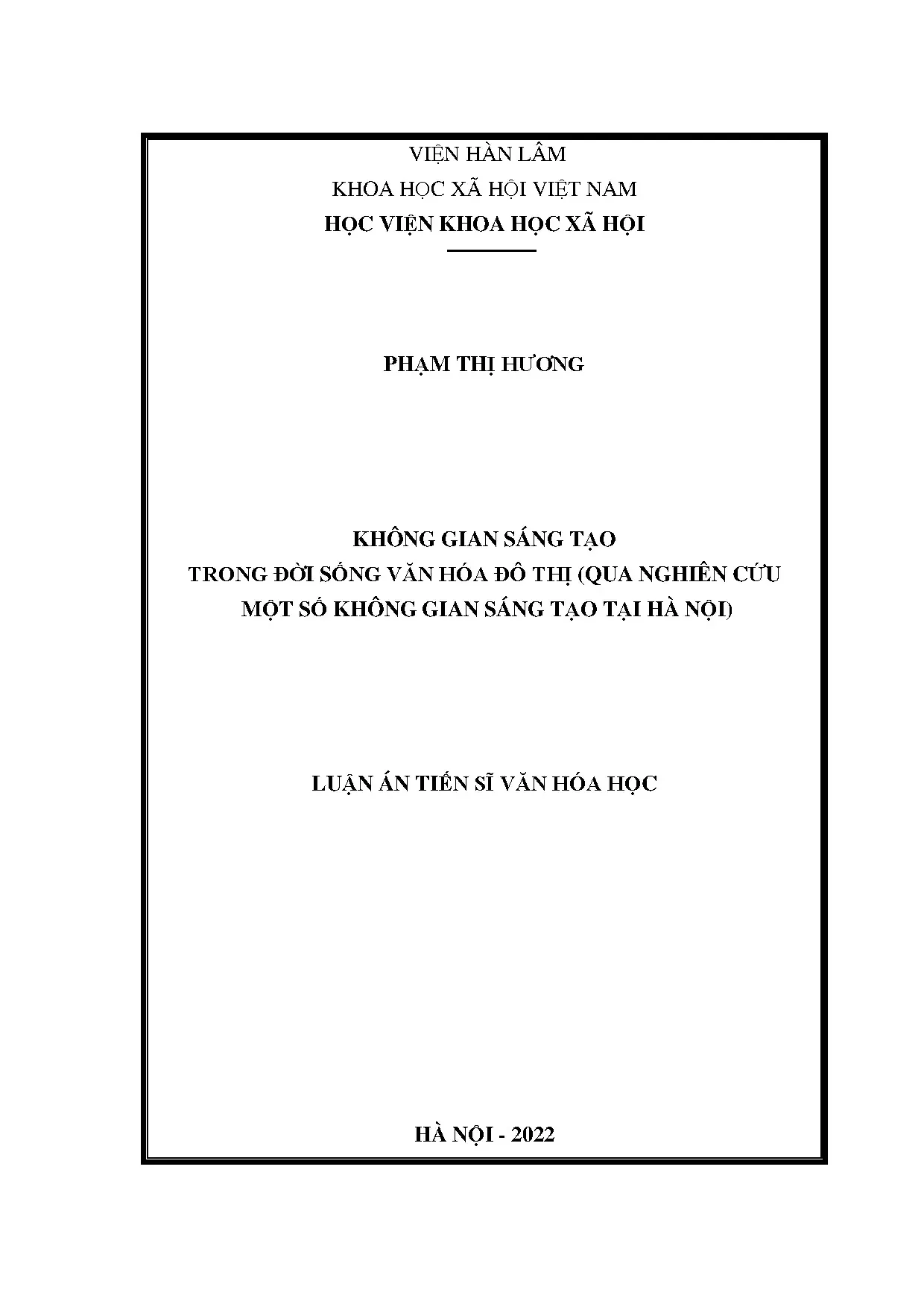 Không gian sáng tạo đô thị tại Hà Nội: Nghiên cứu luận án tiến sĩ
