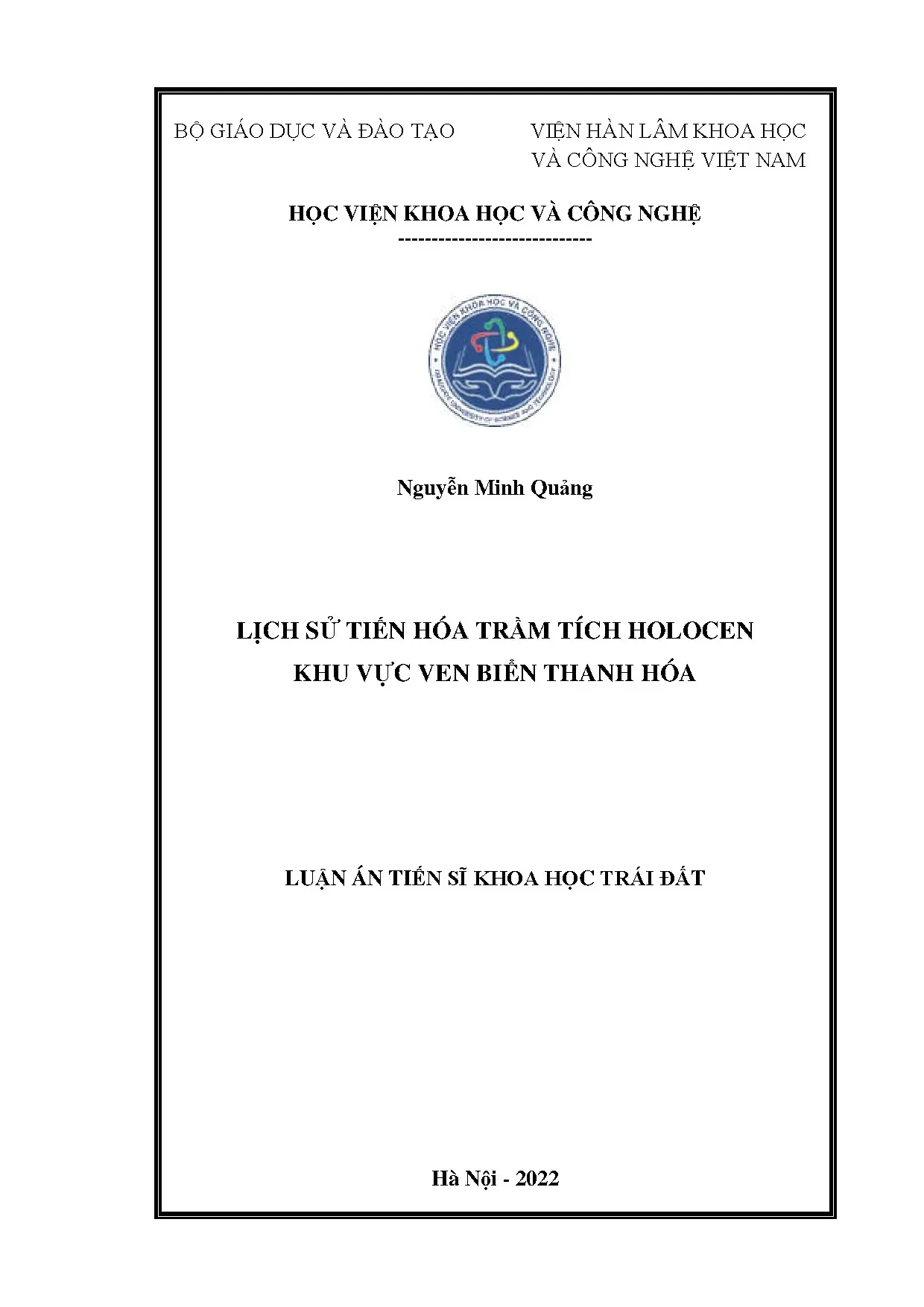 Luận án tiến sĩ lịch sử tiến hóa trầm tích Holocen ven biển Thanh Hóa